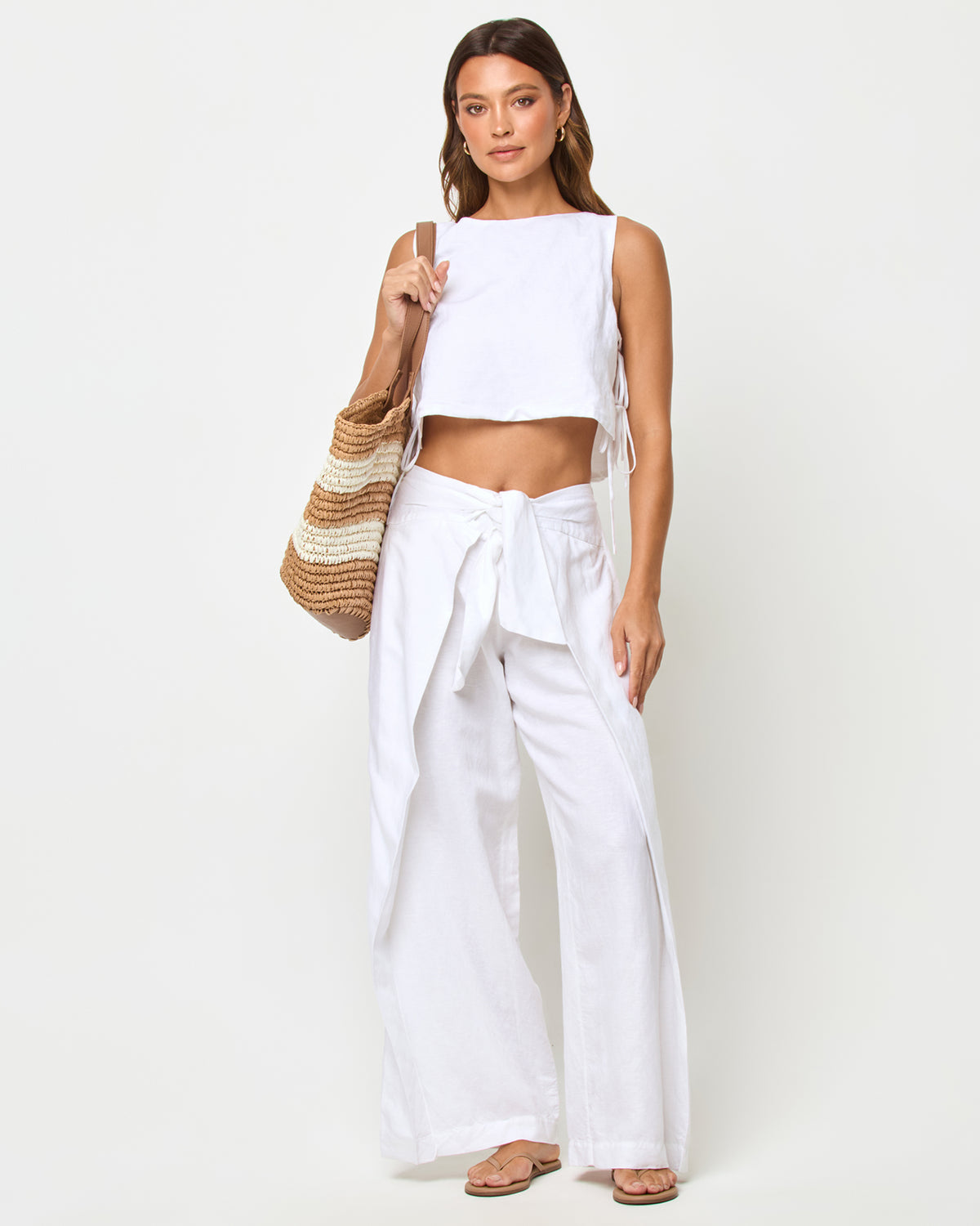 Rylee Top - White LSPACE Rylee pant in white, front view on model.