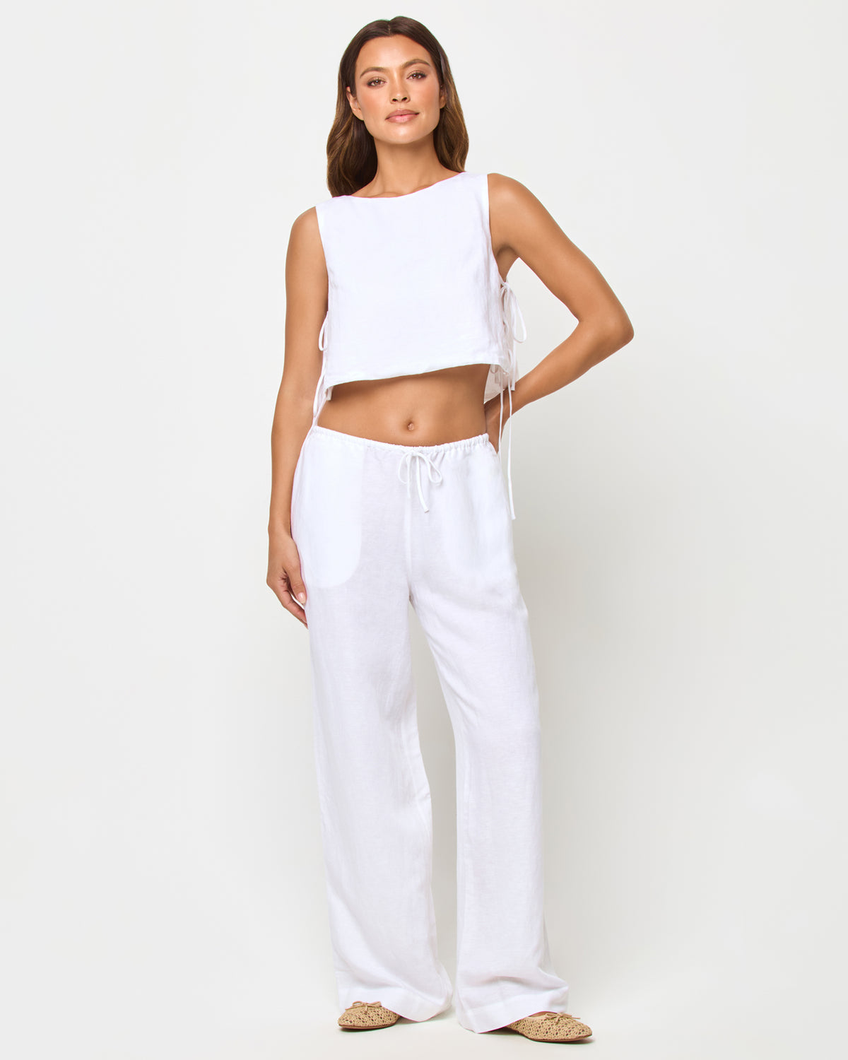 Nina Pant - White LSPACE Nina Pant in white, front view on model.
