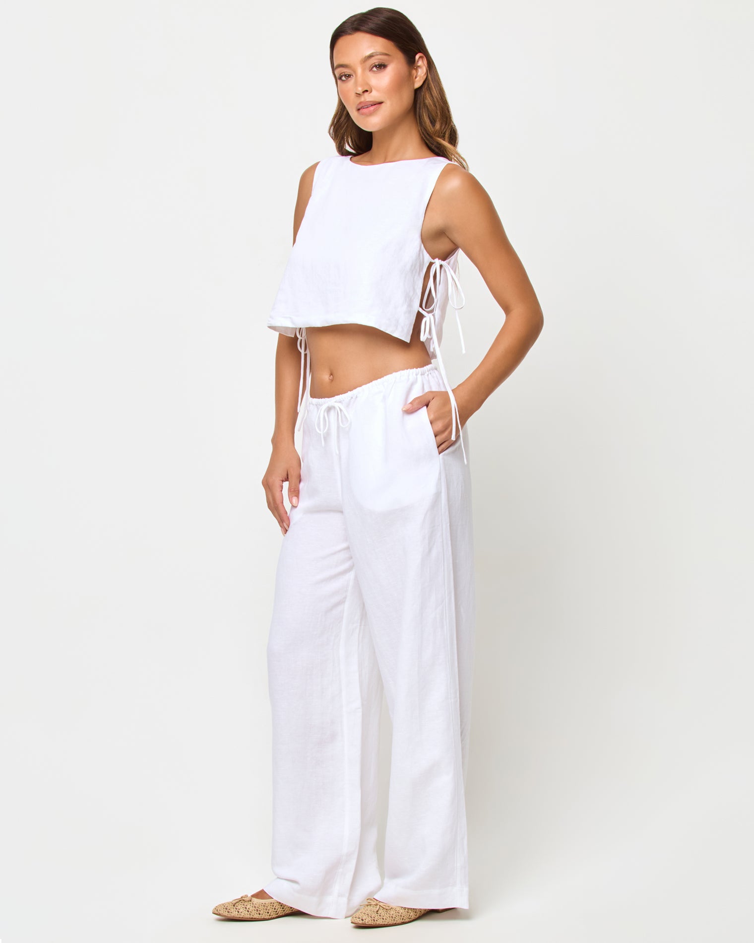 Rylee Top - White LSPACE Rylee top in white, three-quarter view on model.