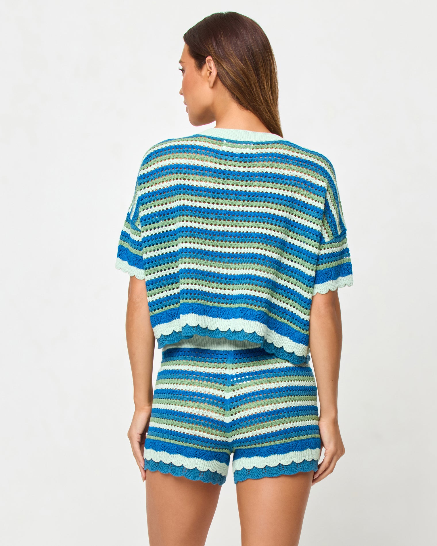 Seas The Day Top - Tropicoast Stripe LSPACE Seas The Day top in Tropicoast Stripe, back view on model.