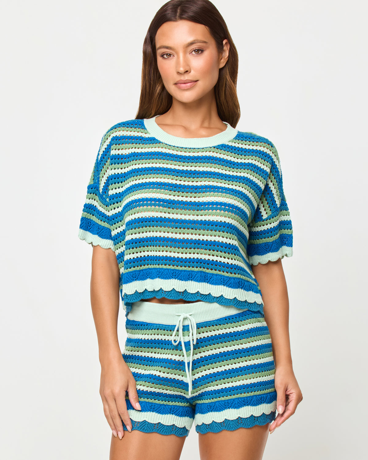 Seas The Day Top - Tropicoast Stripe LSPACE Seas The Day top in Tropicoast Stripe, front view on model.