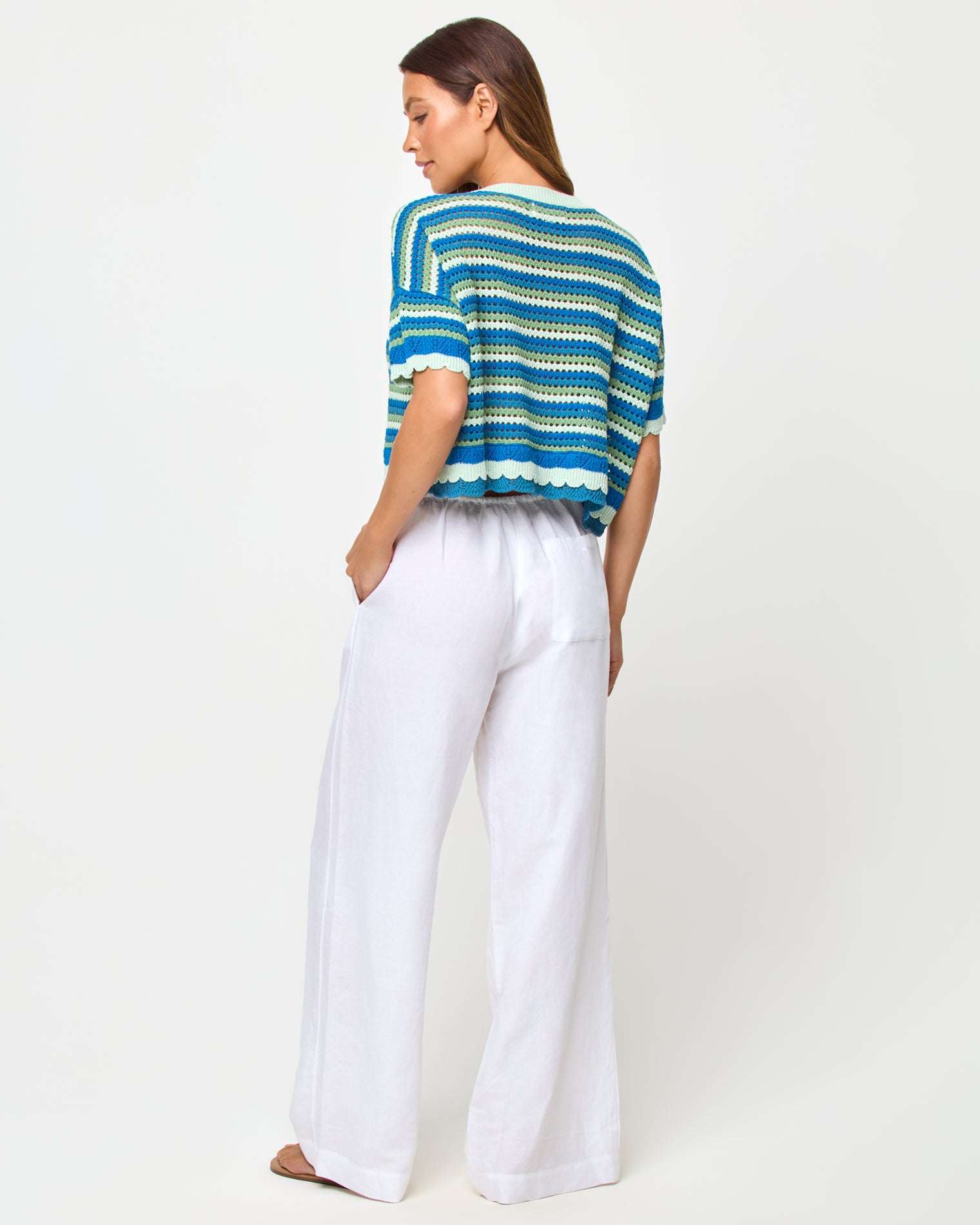 Seas The Day Top - Tropicoast Stripe LSPACE Seas The Day top in Tropicoast Stripe, front view on model.