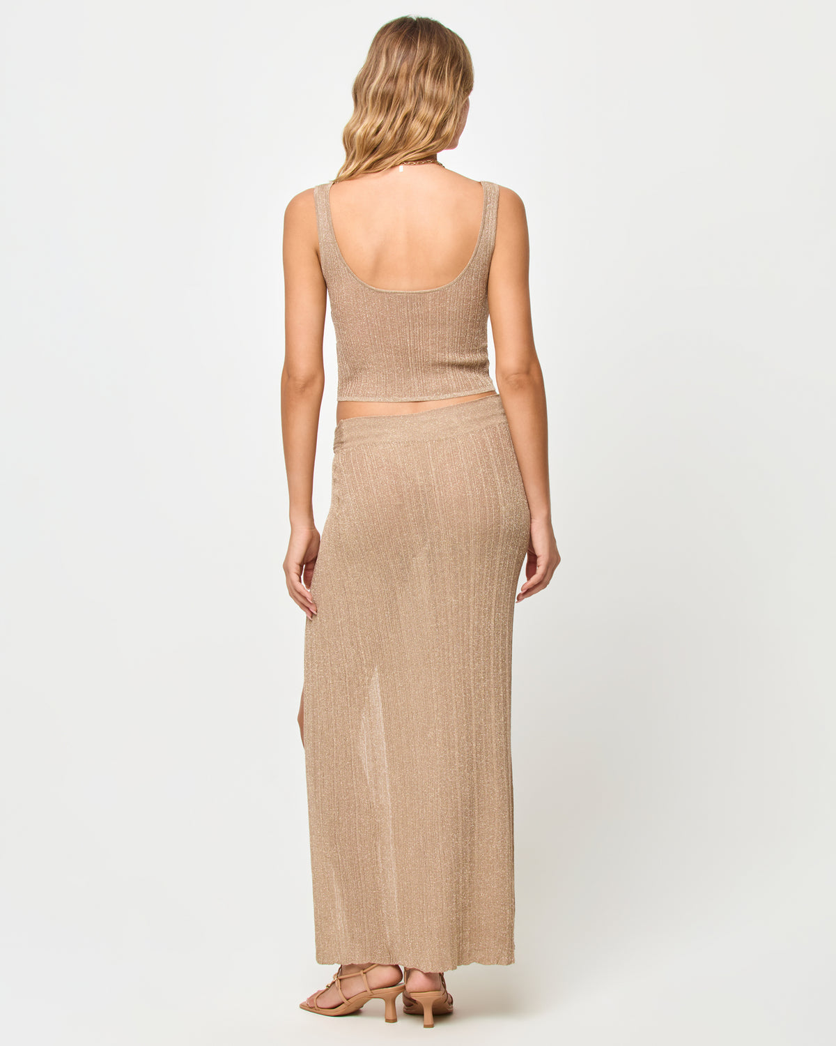 Whitney Tank - Metallic Gold LSPACE Whitney tank in metallic gold, back view on model.