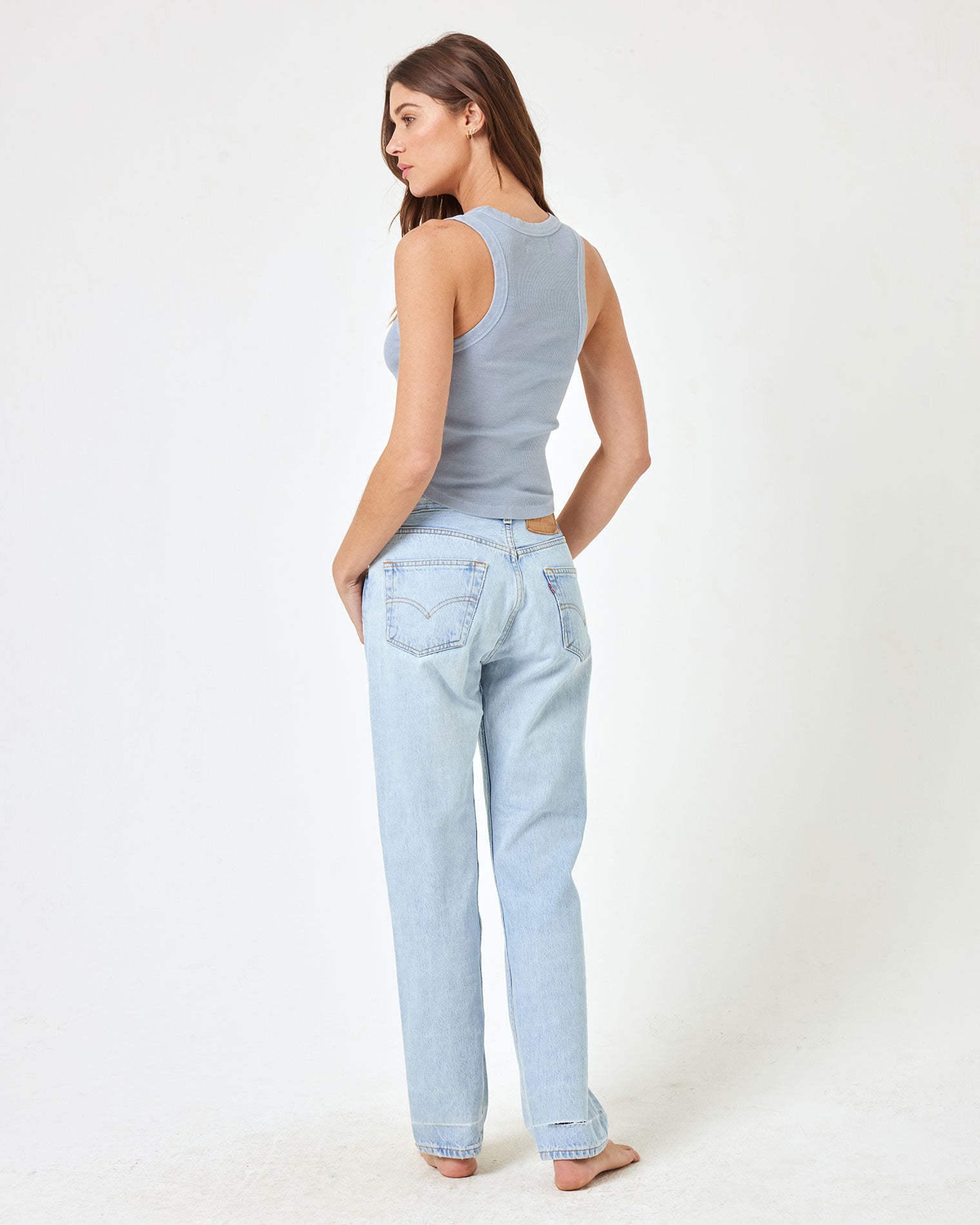 aligrace Brigette Baggy Denim Pant Blue | Model: Maitlynn (size: S) | Hover