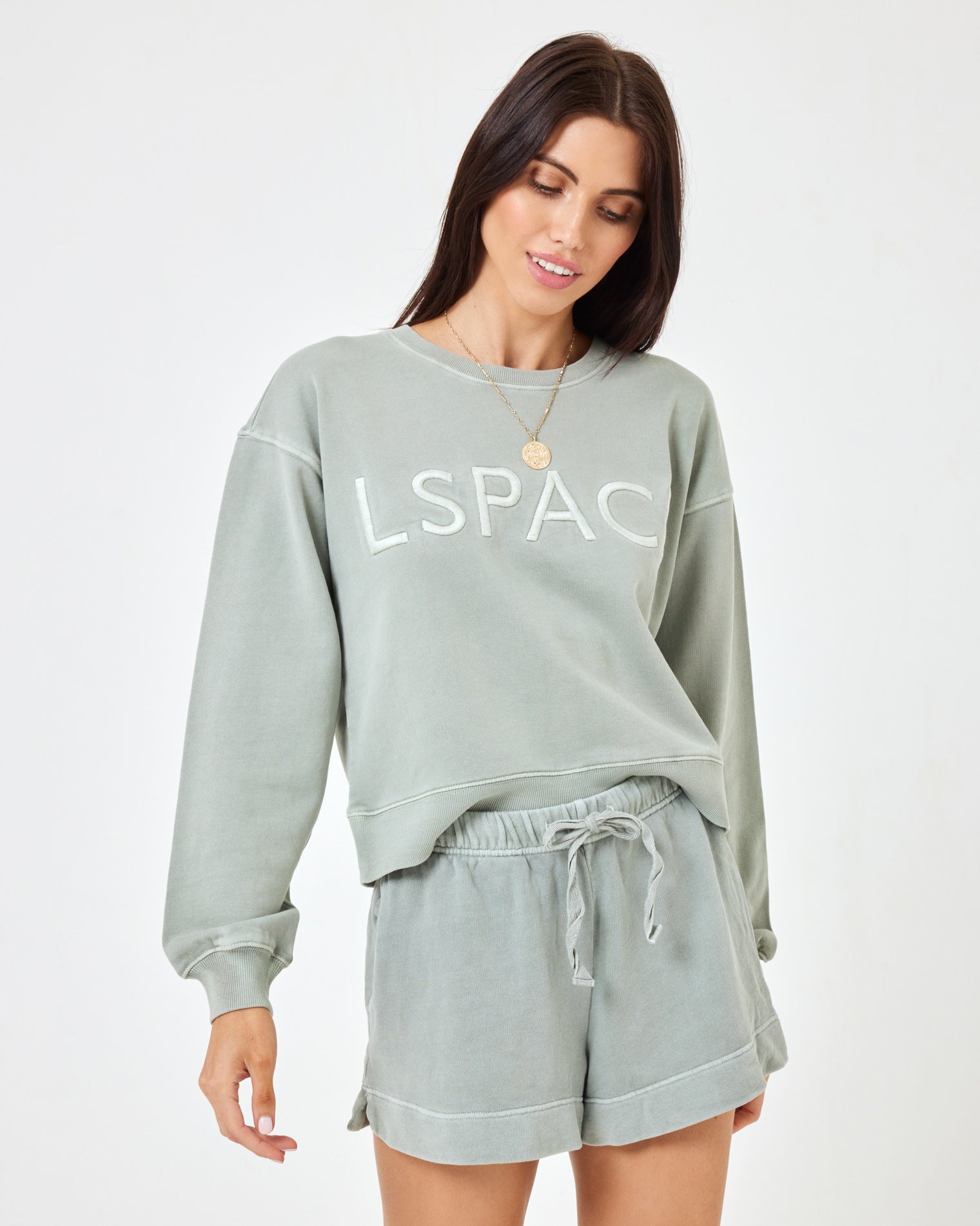 Solo Sweatshirt - Sage Sage | Model: Natalie (size: S) | Hover