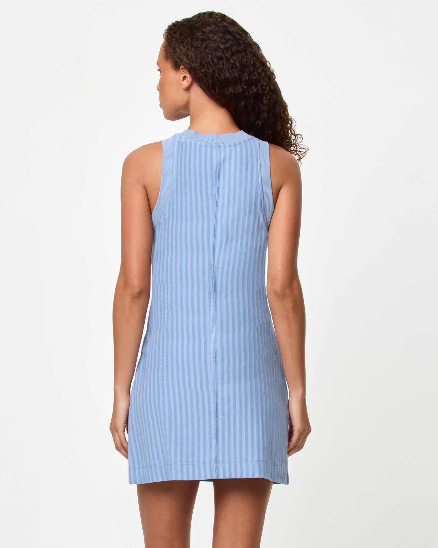 Muse Dress - Chambray LSPACE Muse dress in chambray, back view on model.