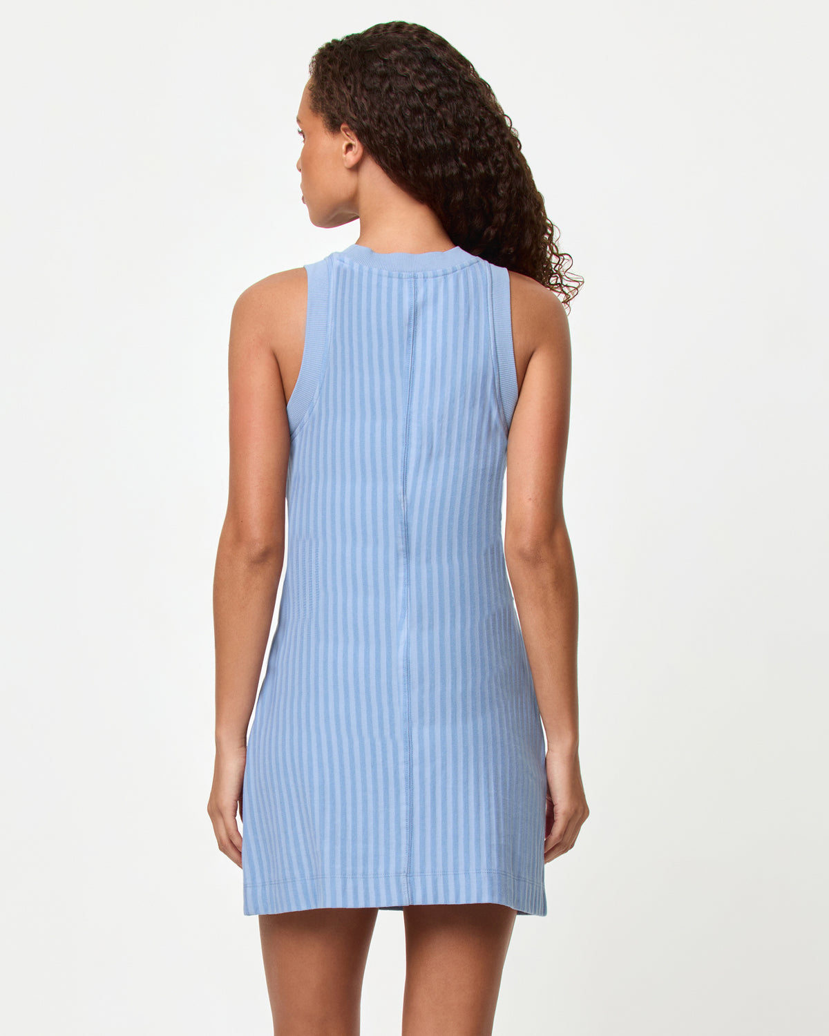 Muse Dress - Chambray LSPACE Muse dress in chambray, back view on model.
