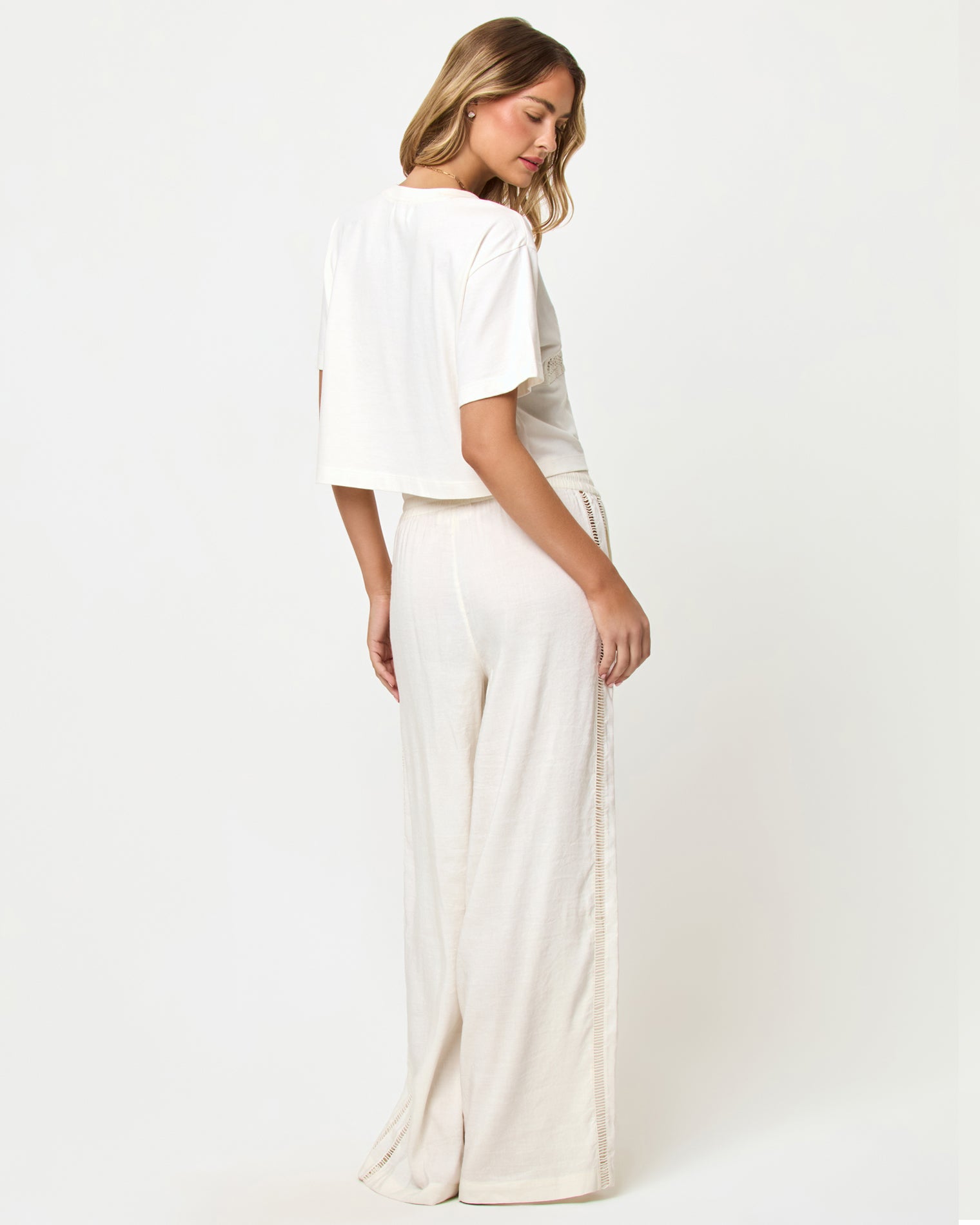 Core Top - Cream-Natural LSPACE At Your Leisure pant and Core Top in cream-natural, back view on model.