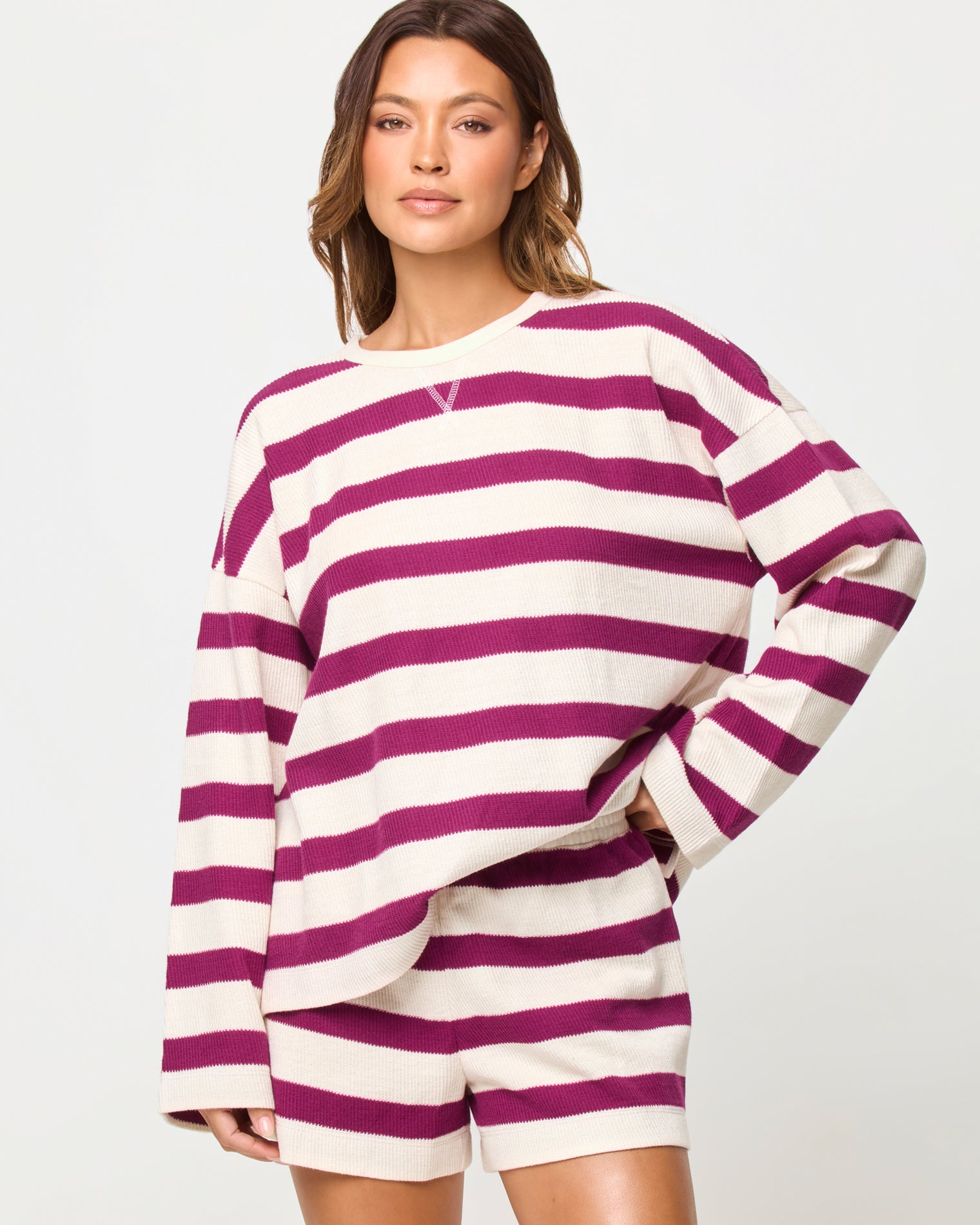 Maeve Top - Berry Jam Cream LSPACE Maeve top in Berry Jam Cream print, front view on model.