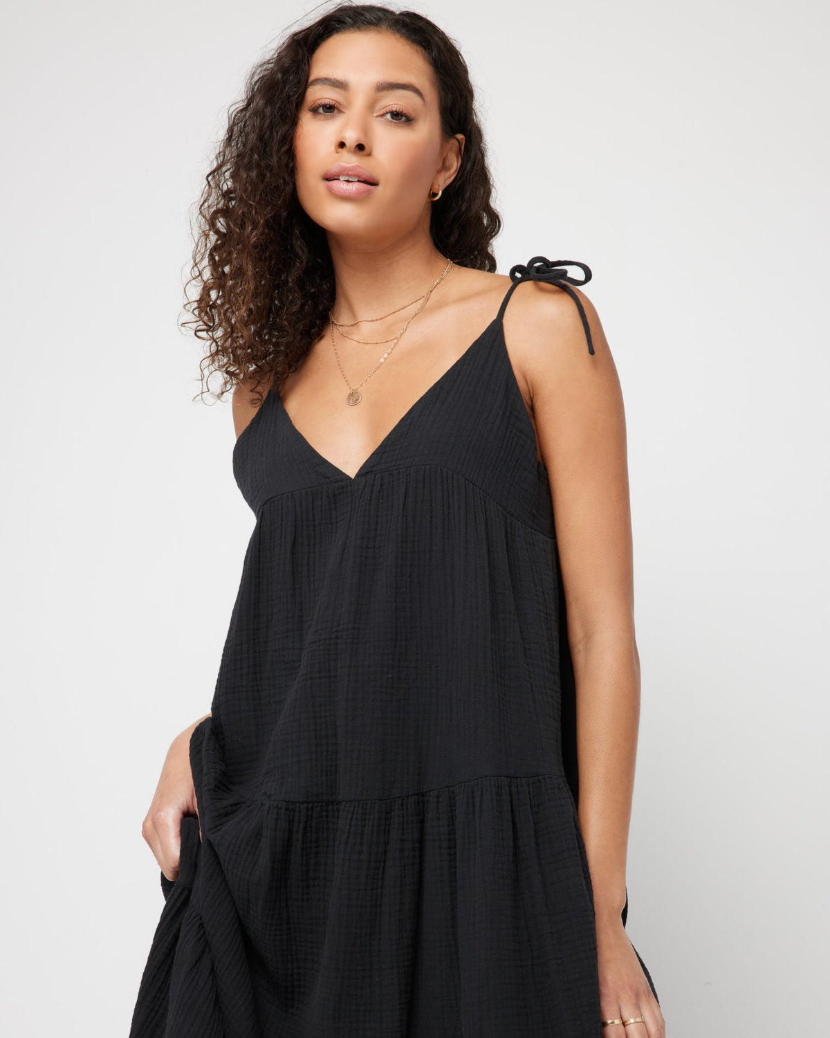 Ava Dress - Black Black | Model: Blaine (size: S) | Hover