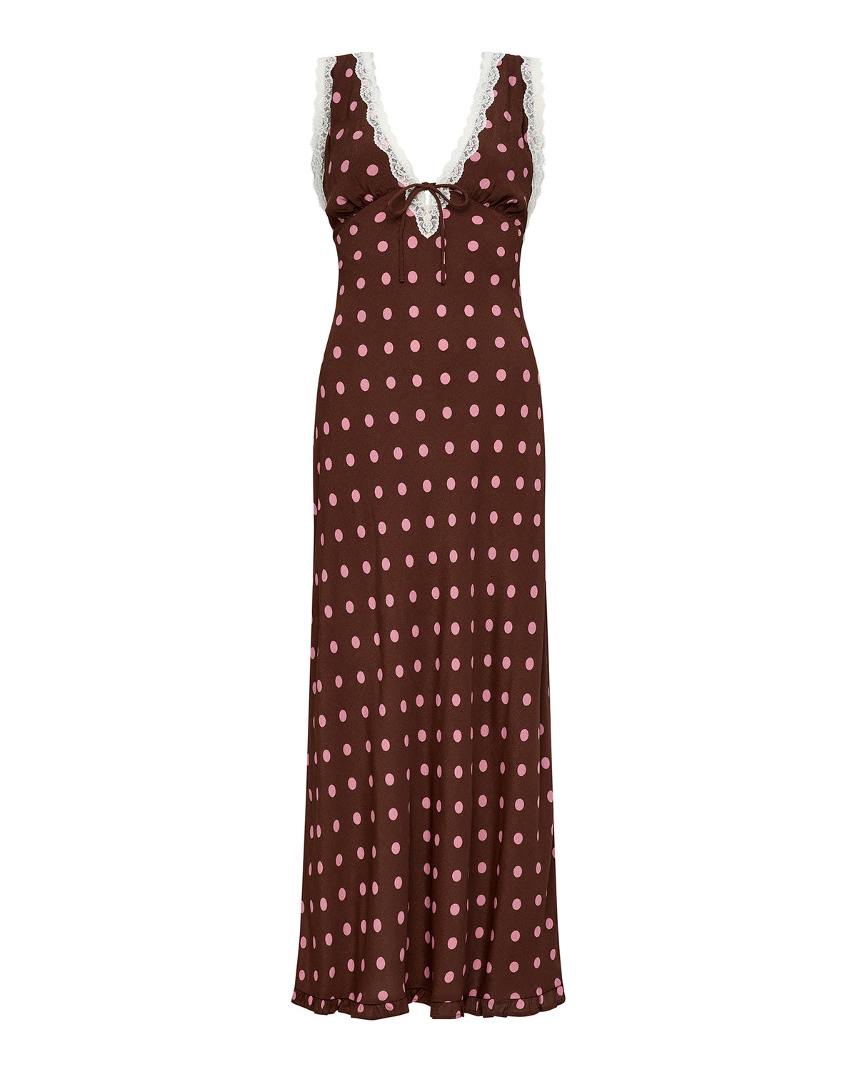 brown and white polka dot dress Polka Dot Maxi Dress - Brown