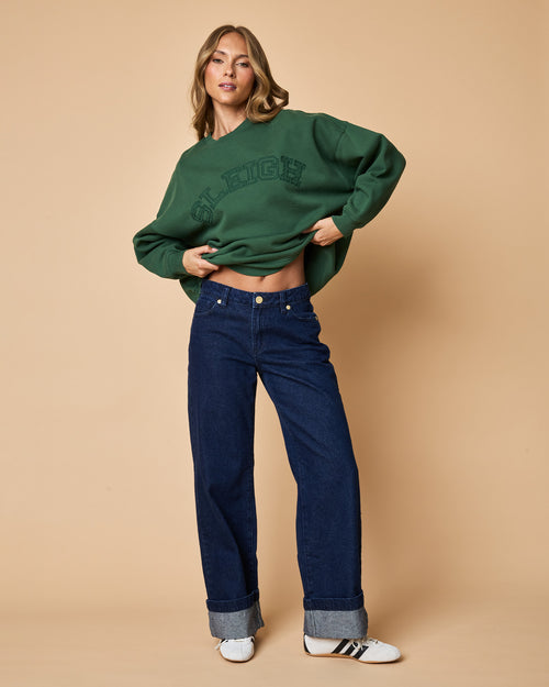 Firr | Badge:New Arrival_#B2AC88_#ffffff' Women's green holiday fleece sweatshirt with embroidery