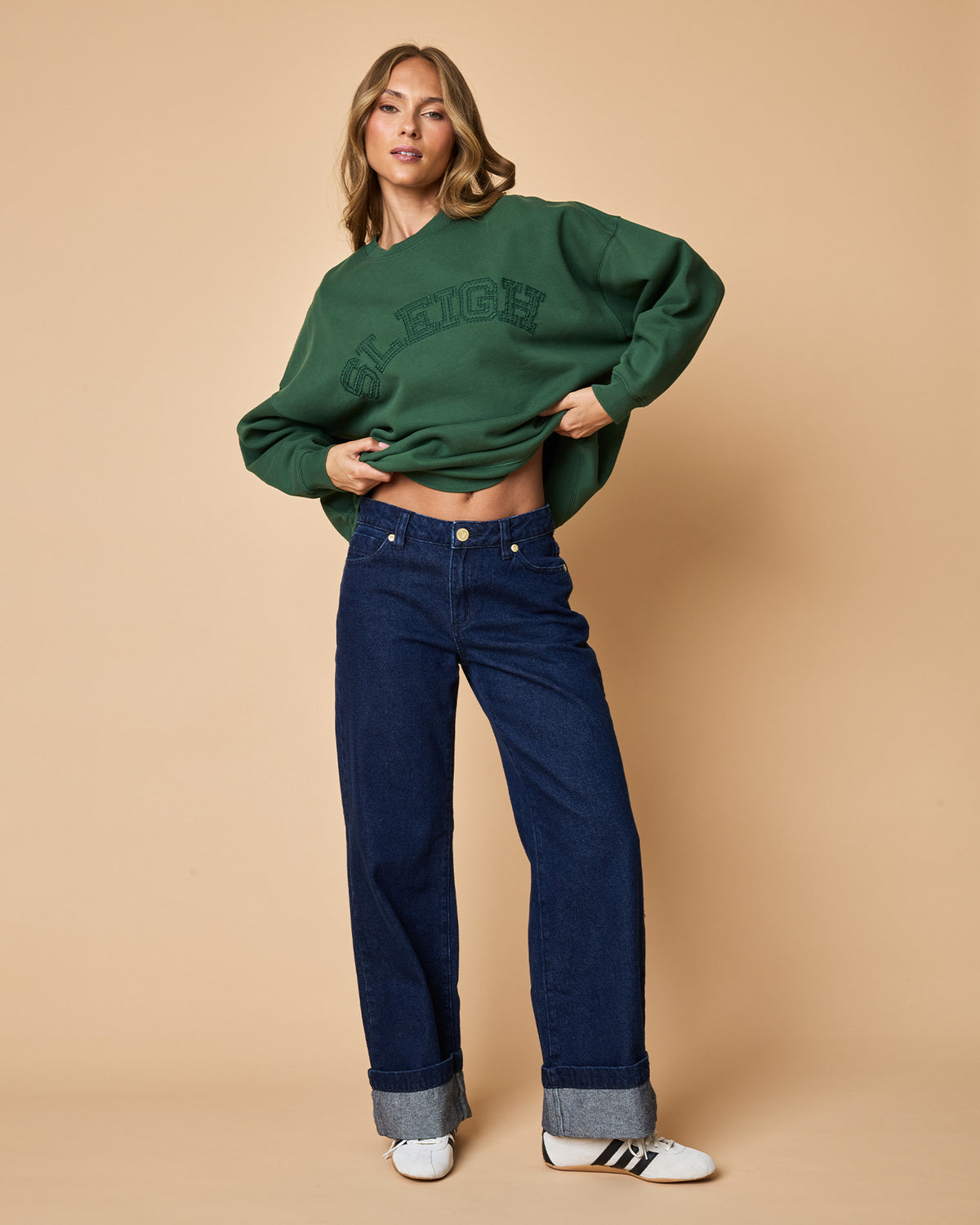 Legend Sweatshirt - Firr Firr | Badge:New Arrival_#B2AC88_#ffffff' Women's green holiday fleece sweatshirt with embroidery