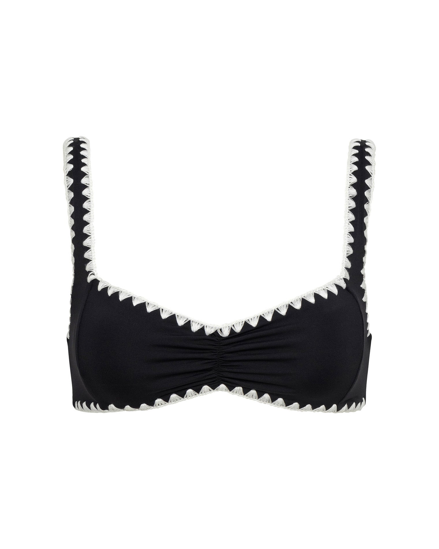 Effie Bikini Top - Black-Cream Black bikini top with white trim on a white background