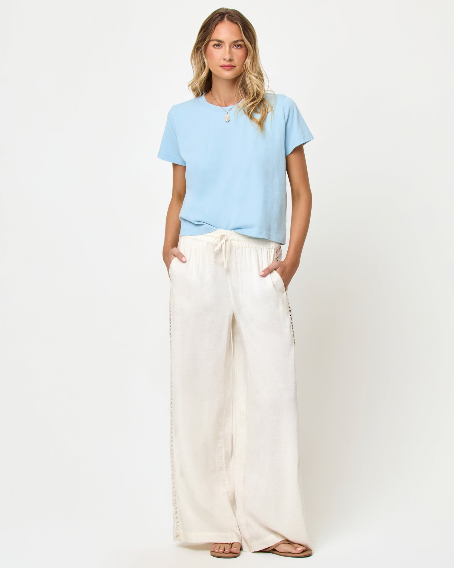 All Day Top - Sky Blue LSPACE All Day top in sky blue, front view on model.