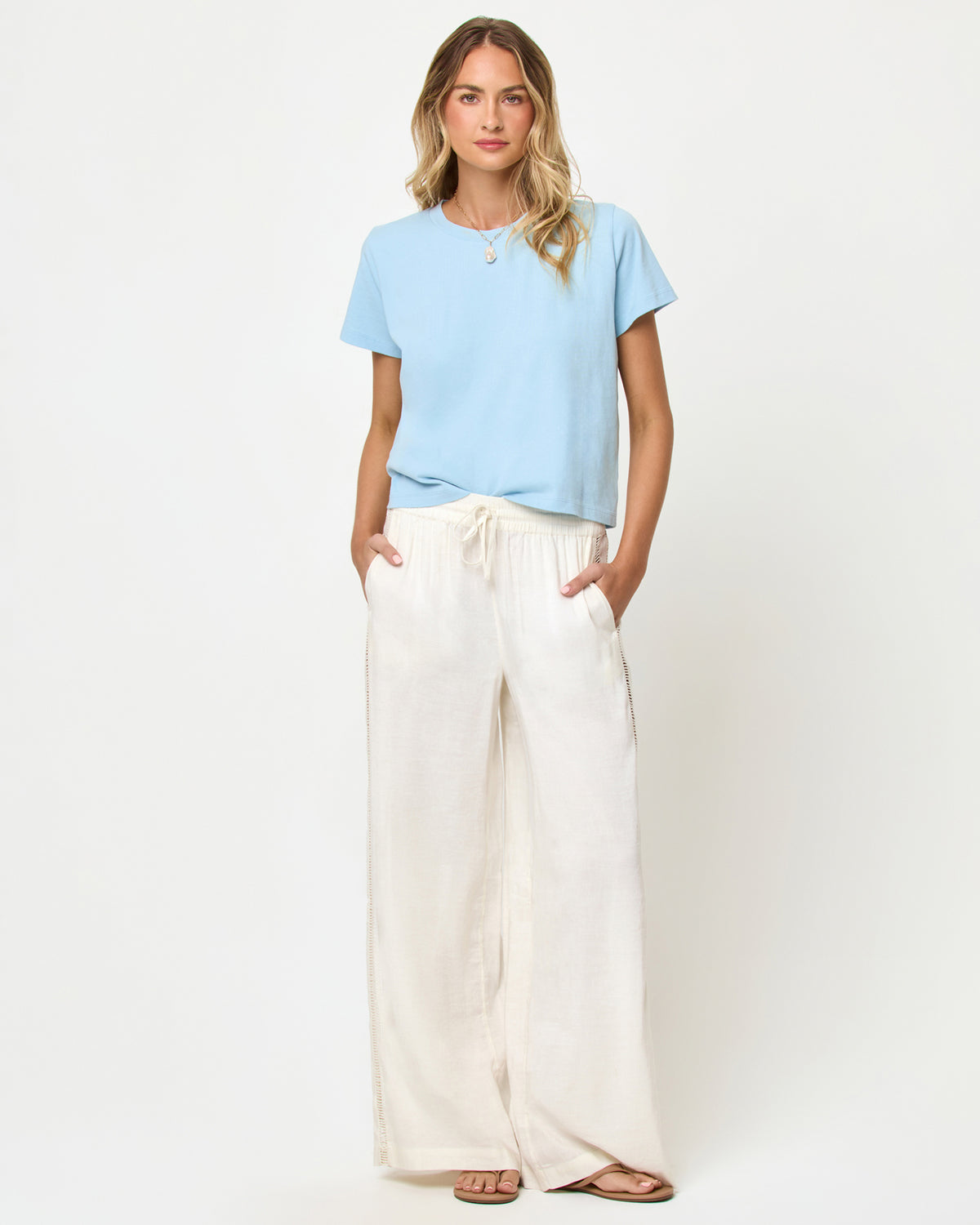All Day Top - Sky Blue LSPACE All Day top in sky blue, front view on model.