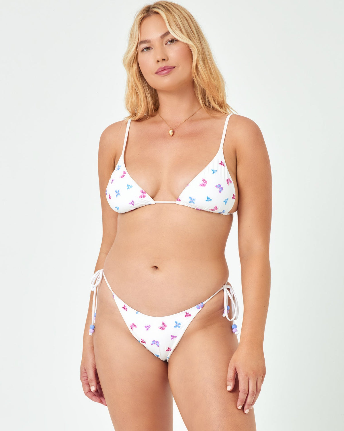 Butterfly Embroidery Brittany Bikini Top White | Model: Sydney (size: XL)