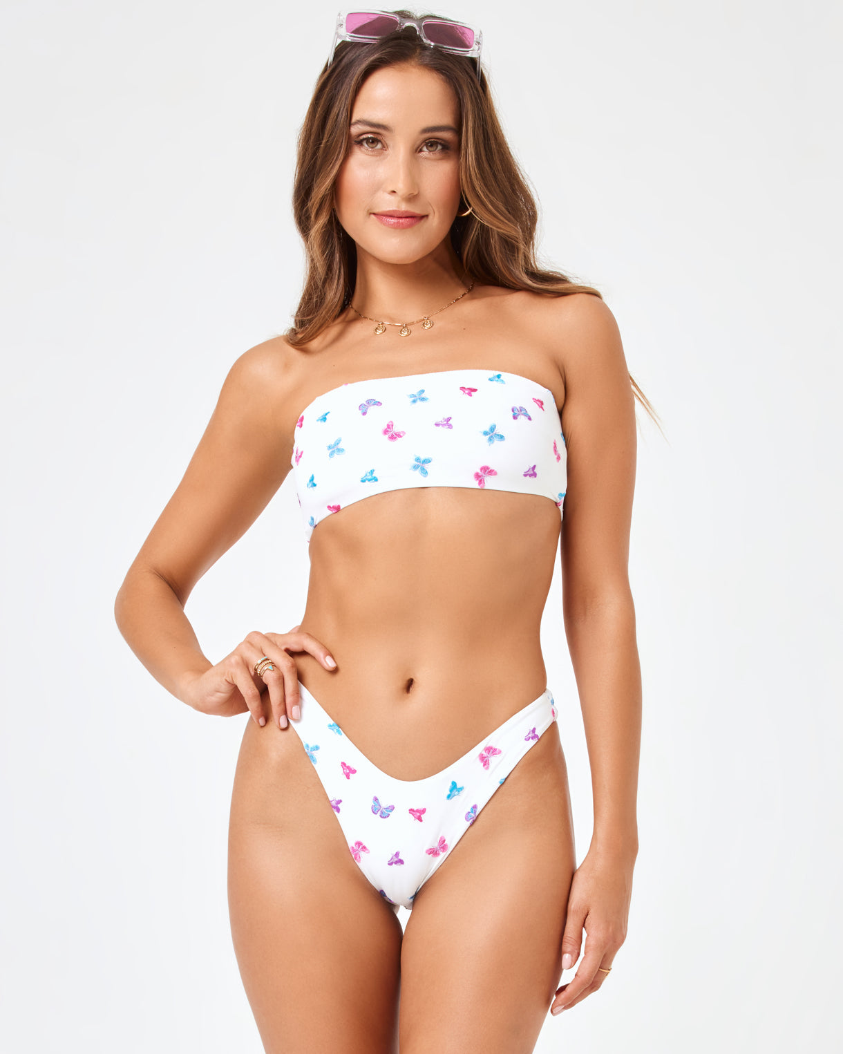 Butterfly Embroidery Lucy Bikini Top White | Model: Anna (size: S)