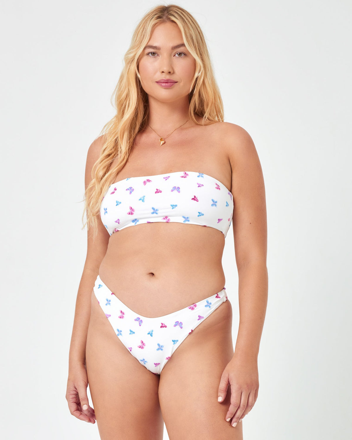 Butterfly Embroidery Lucy Bikini Top White | Model: Sydney (size: XL)