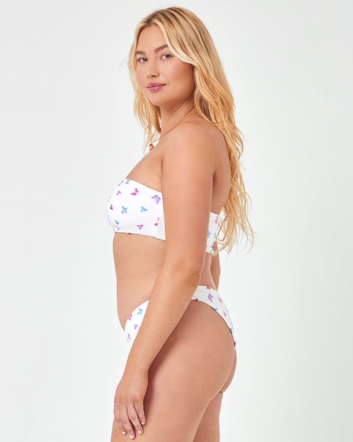 Butterfly Embroidery Lucy Bikini Top White | Model: Sydney (size: XL)