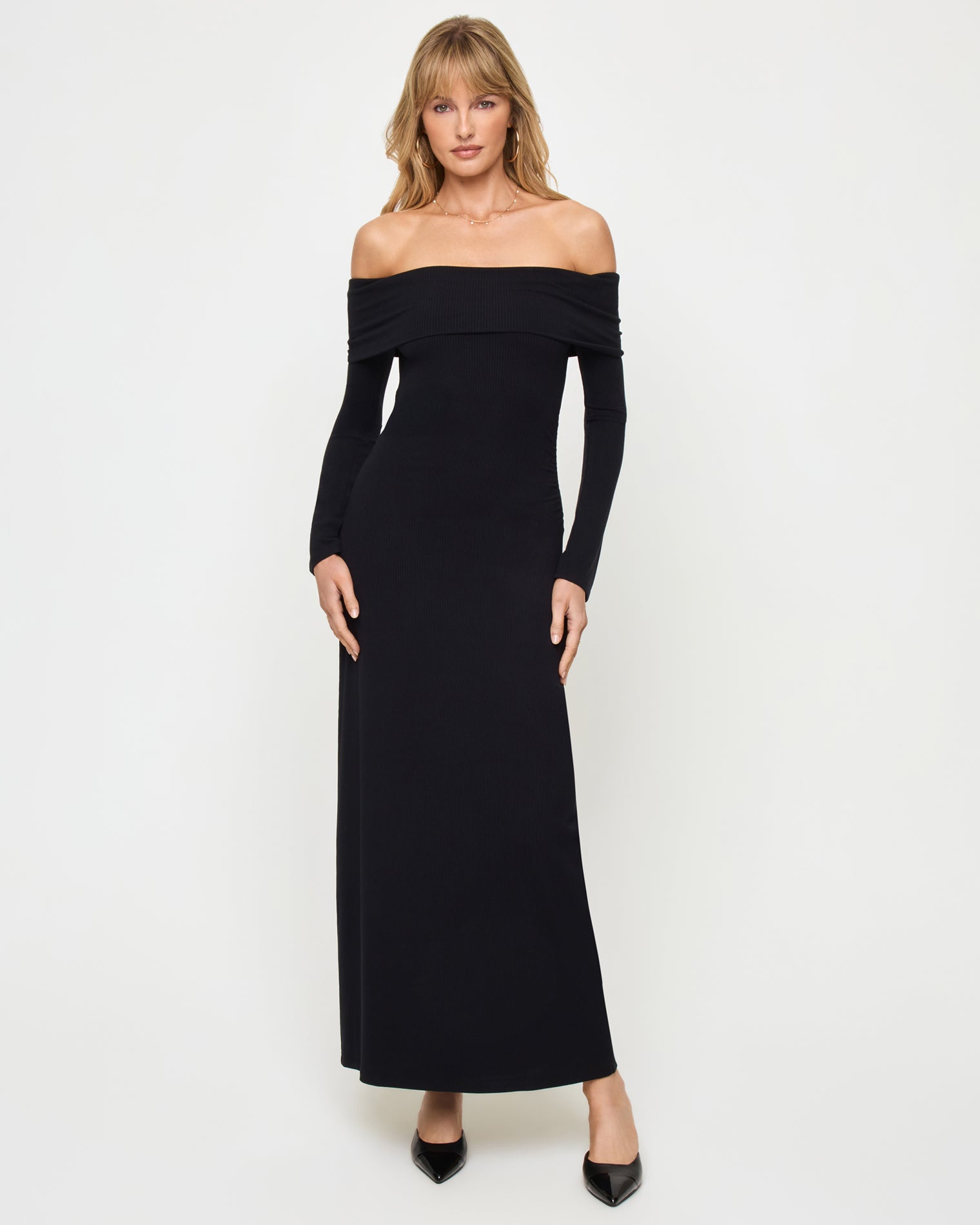 Carrie Dress - Black Black off the shoulder maxi dress