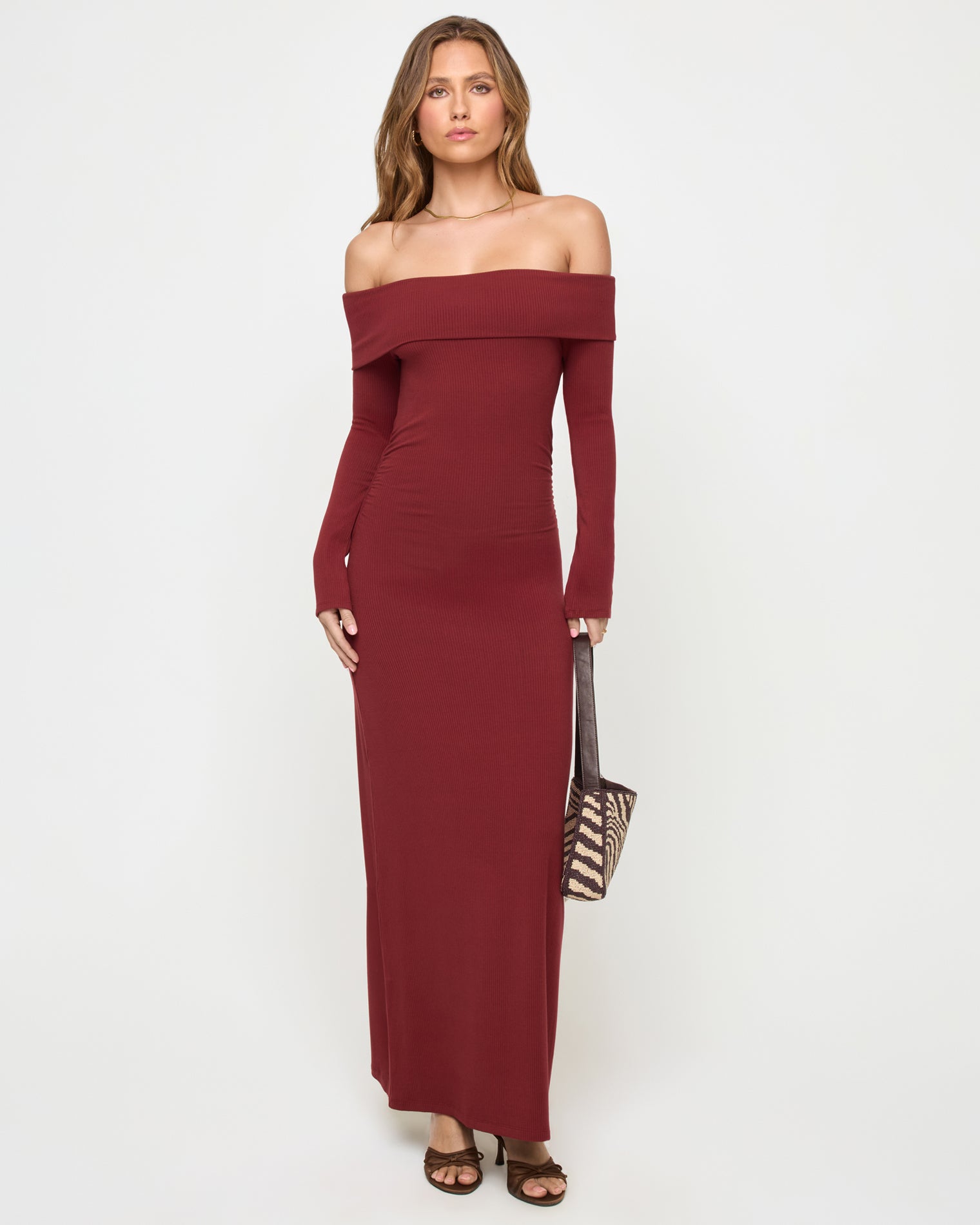 Carrie Dress - Sangria Sangria | Badge:New Arrival_#B2AC88_#ffffff' Red off the shoulder maxi dress