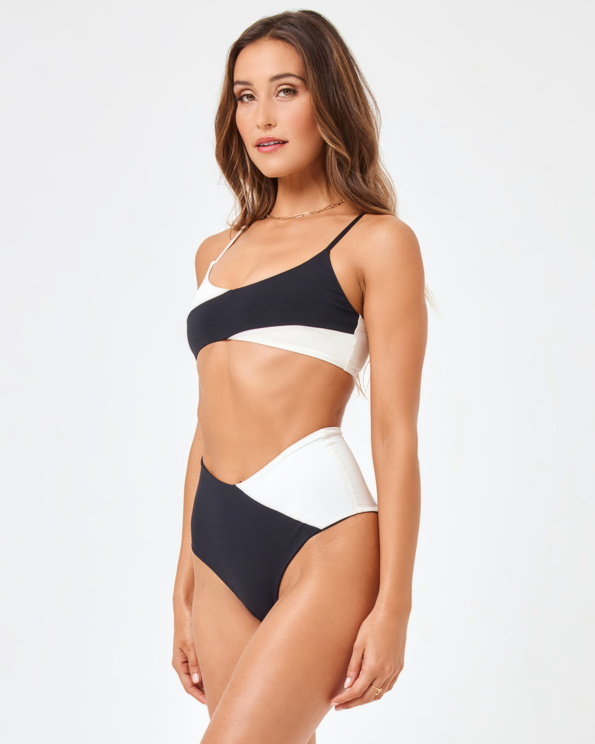 Color Block High Tide Bikini Top - Black-Cream Black-Cream | Model: Anna (size: S)