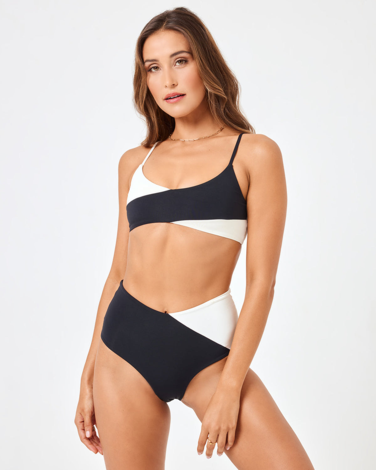 Color Block High Tide Bikini Top - Black-Cream Black-Cream | Model: Anna (size: S)
