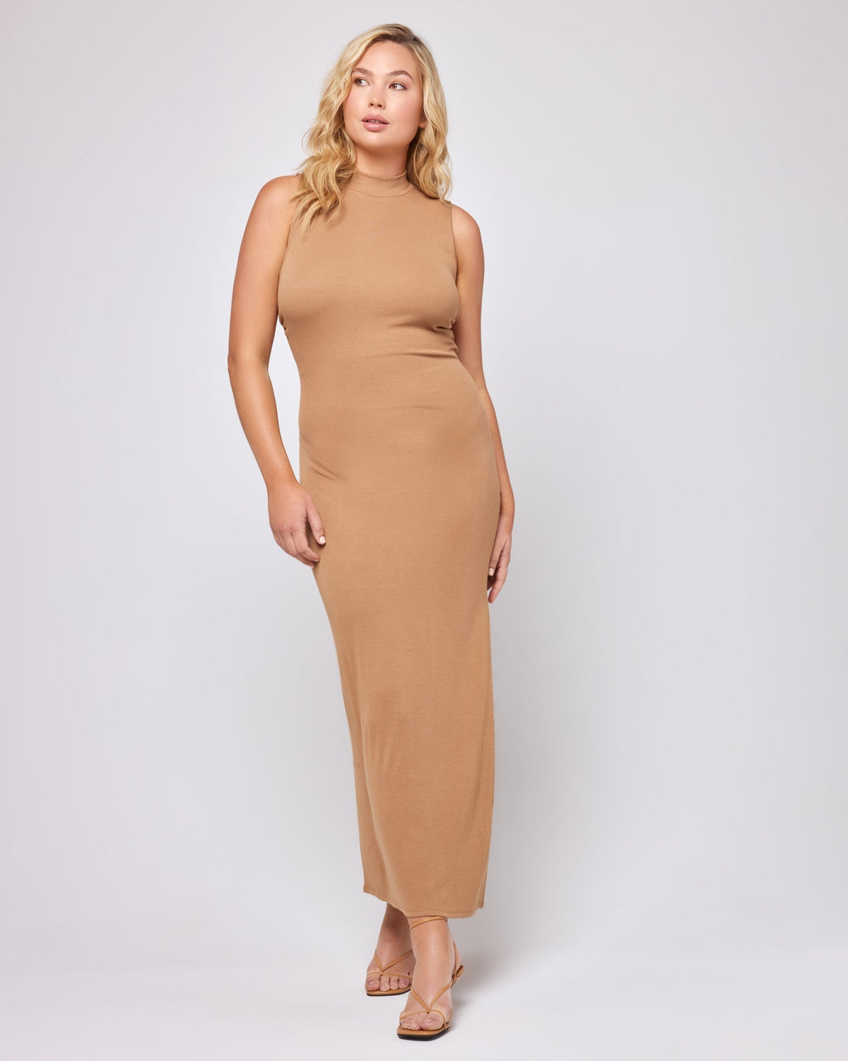 Chandler Dress - Camel Camel | Model: Sydney (size: XL)