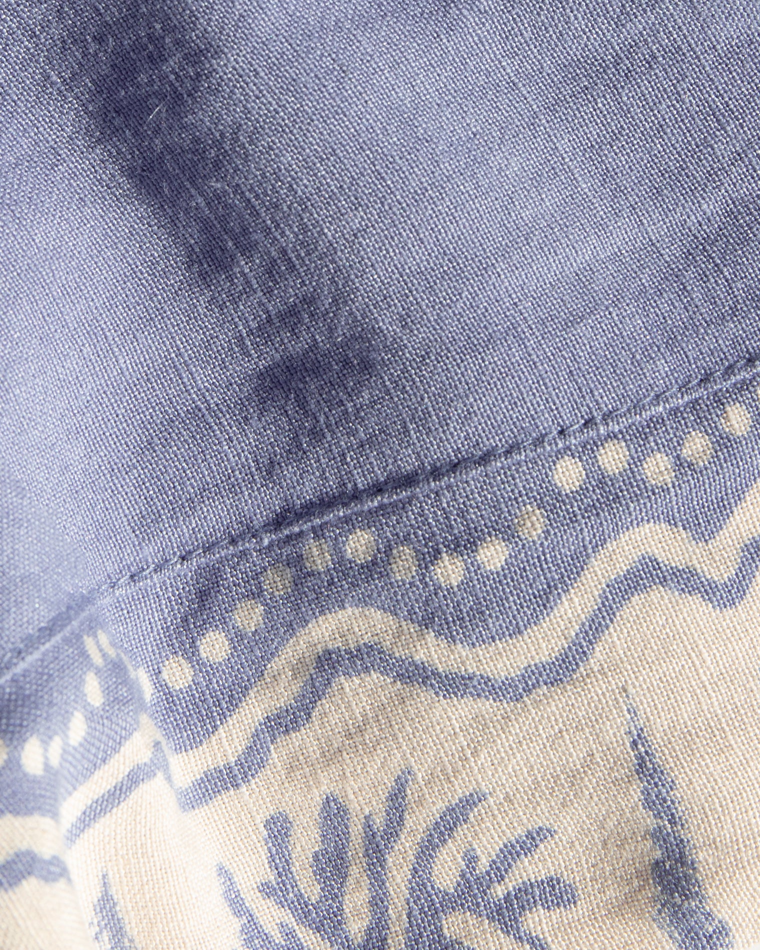 April Top - Shell Close-up of the LSPACE April Top in shell, highlighting the cream embroidered trim detail against the periwinkle blue fabric.