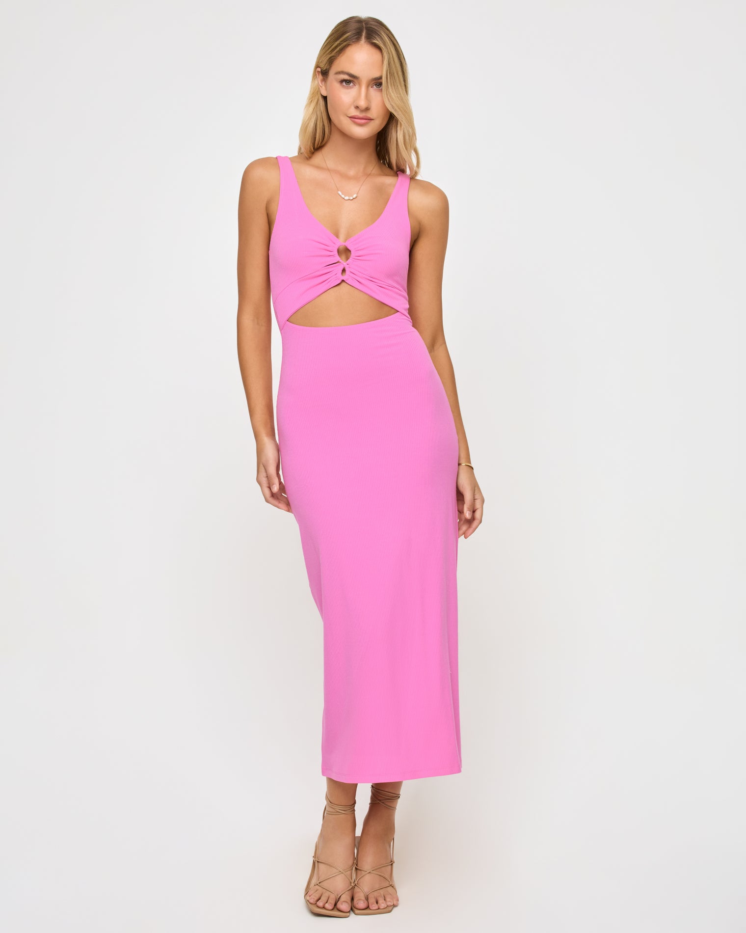 Pink Sleeveless Midi Dress