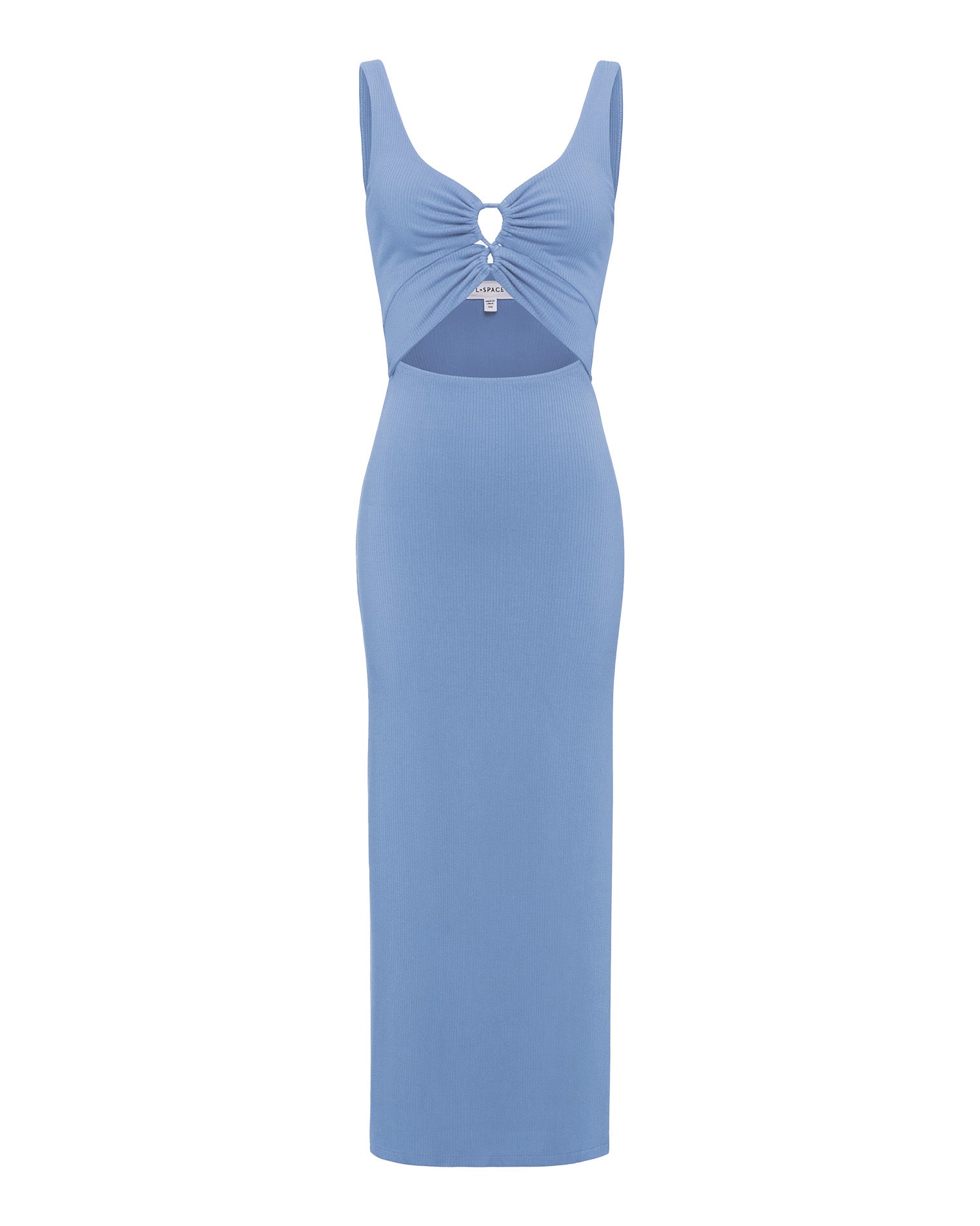 Camille Dress - Chambray LSPACE Camille dress in chambray, off-model flat lay.