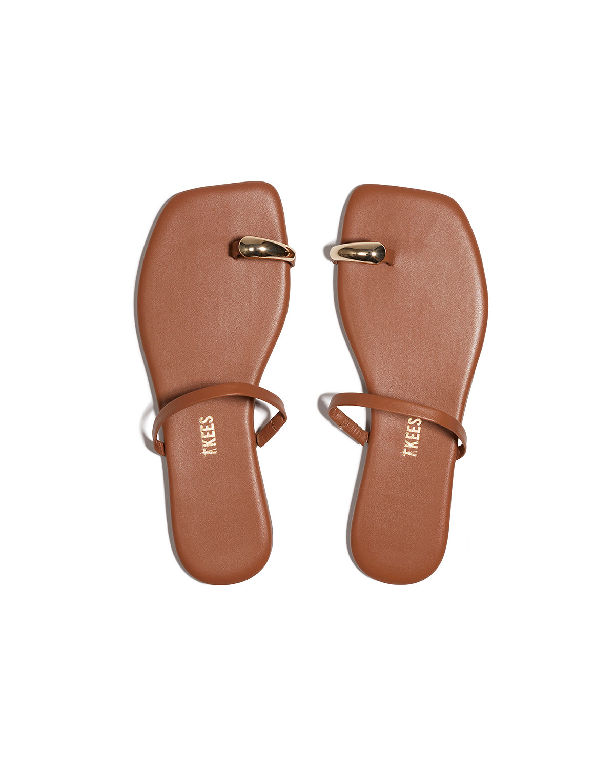 TKEES Colette Sandals - Natural Top-down view of both natural TKEES Colette Sandals with gold dome toe hardware.