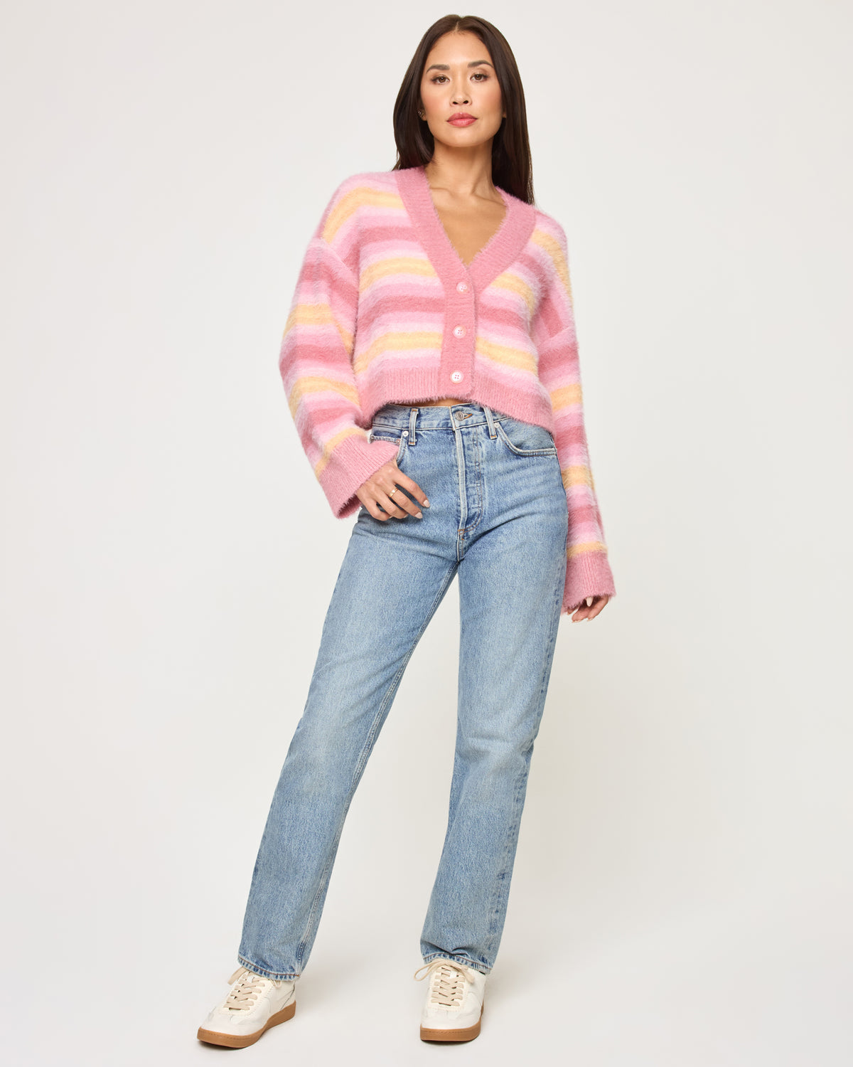 Daybreak Cardigan - Daybreak Stripe Daybreak Stripe | Model: Joycelyn (size: S) 