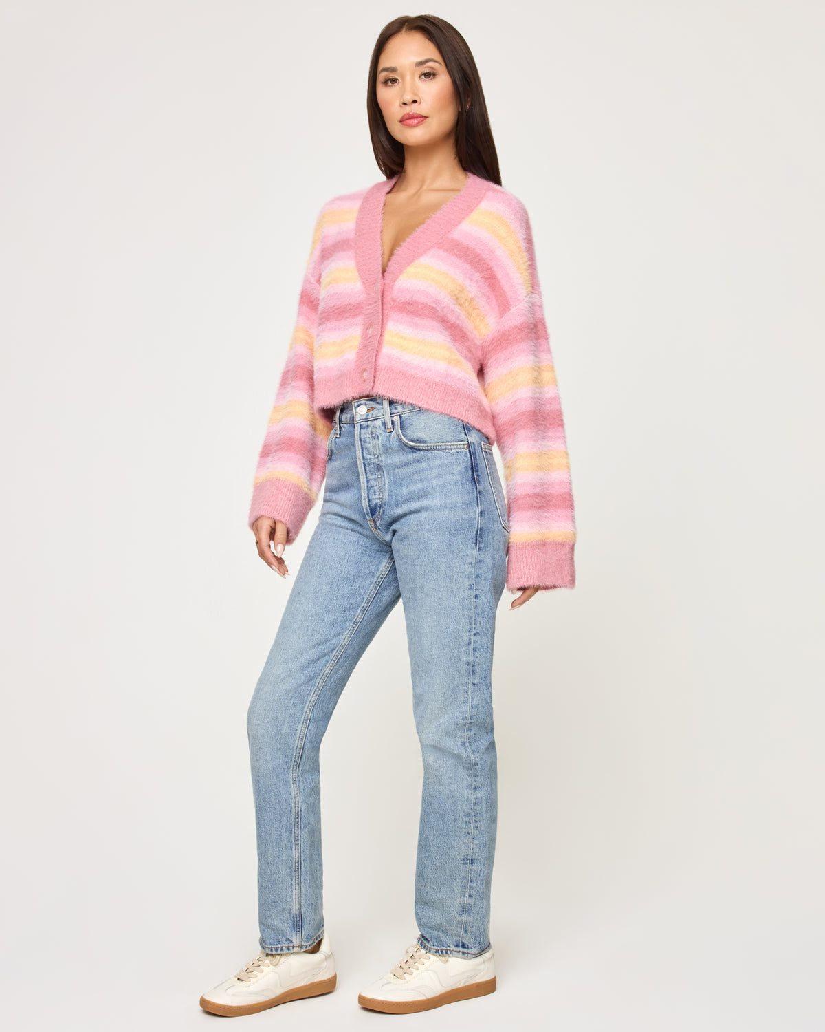 Daybreak Cardigan - Daybreak Stripe Daybreak Stripe | Model: Joycelyn (size: S) 