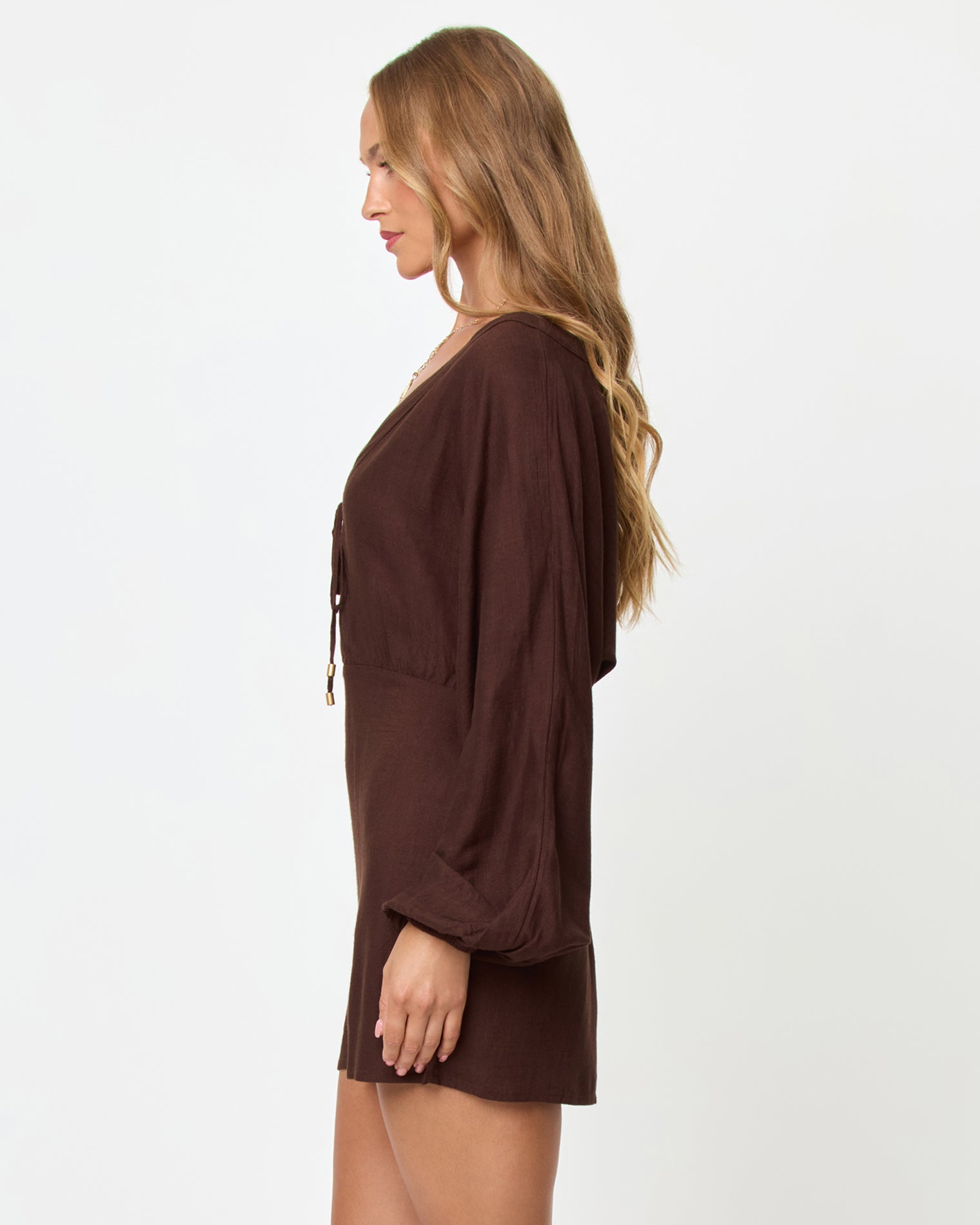 long sleeve plunge neck mini dress Drama Vibes Plunging Neck Long Sleeve Mini Dress