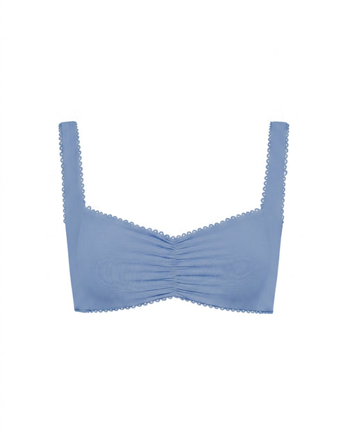 LSPACE Effie bikini top in Chambray, off-model flat lay.