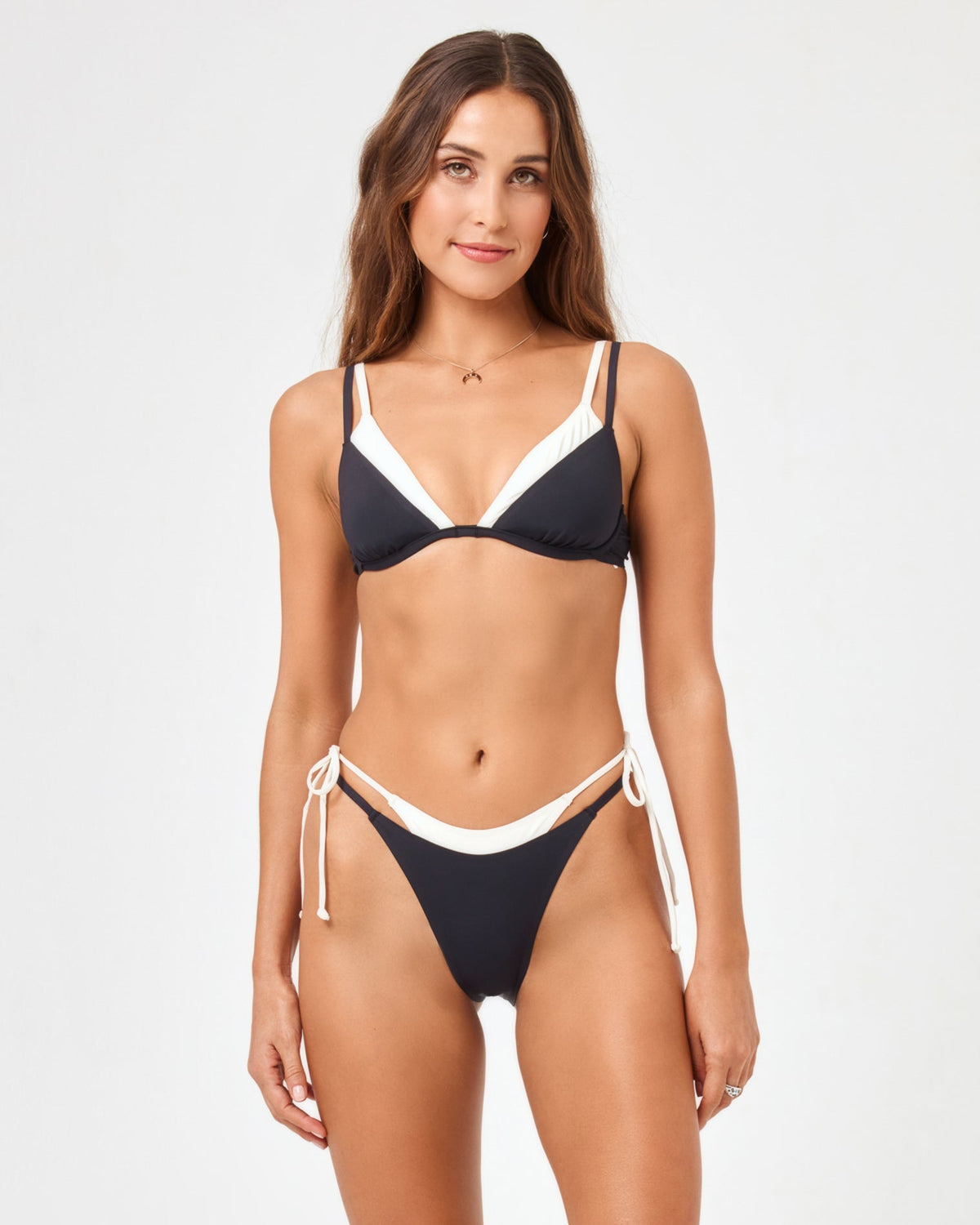 Seamless Mackena Bikini Bottom - Black Cream Black-Cream | Model: Anna (size: S)