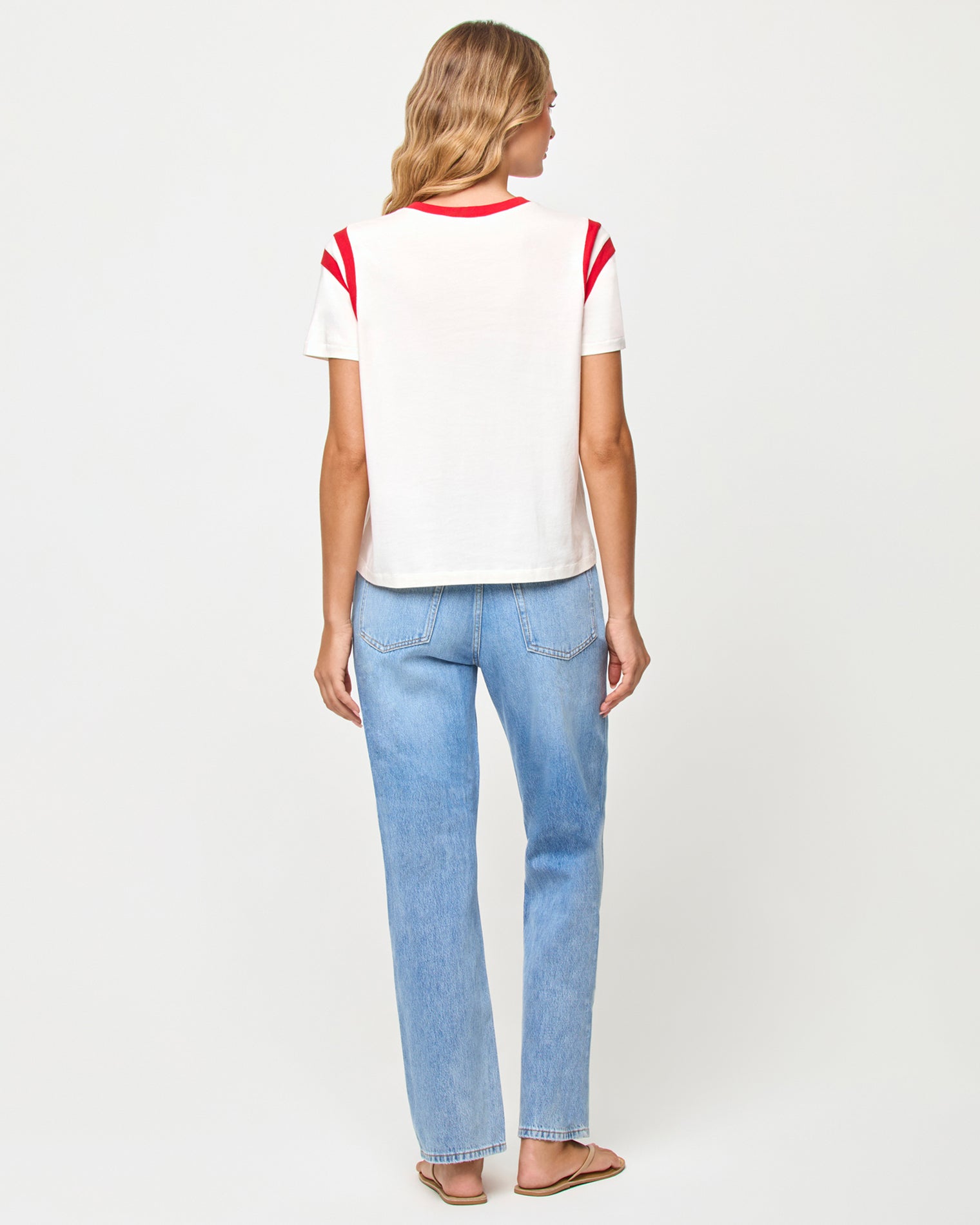 x The Salty Blonde Fresca Tee - Caliente Back view of model wearing the LSPACE x The Salty Blonde Fresca Tee in caliente.