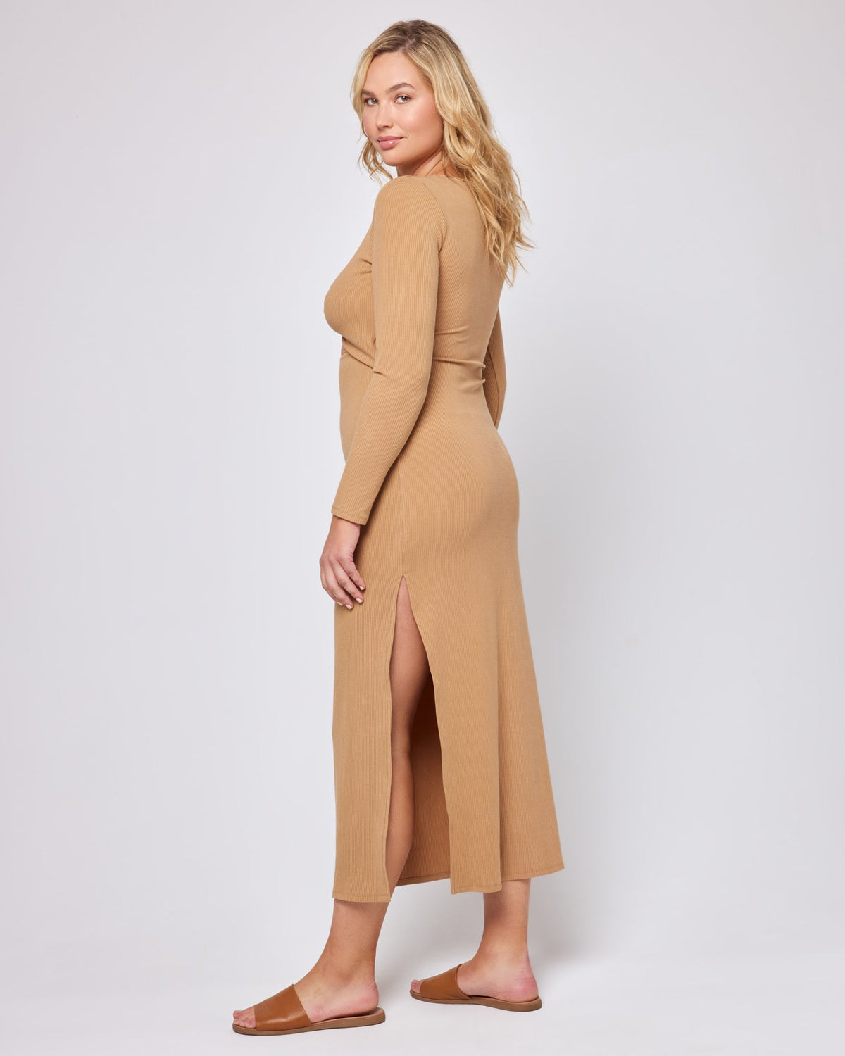 Hayden Dress - Camel Camel | Model: Sydney (size: XL)