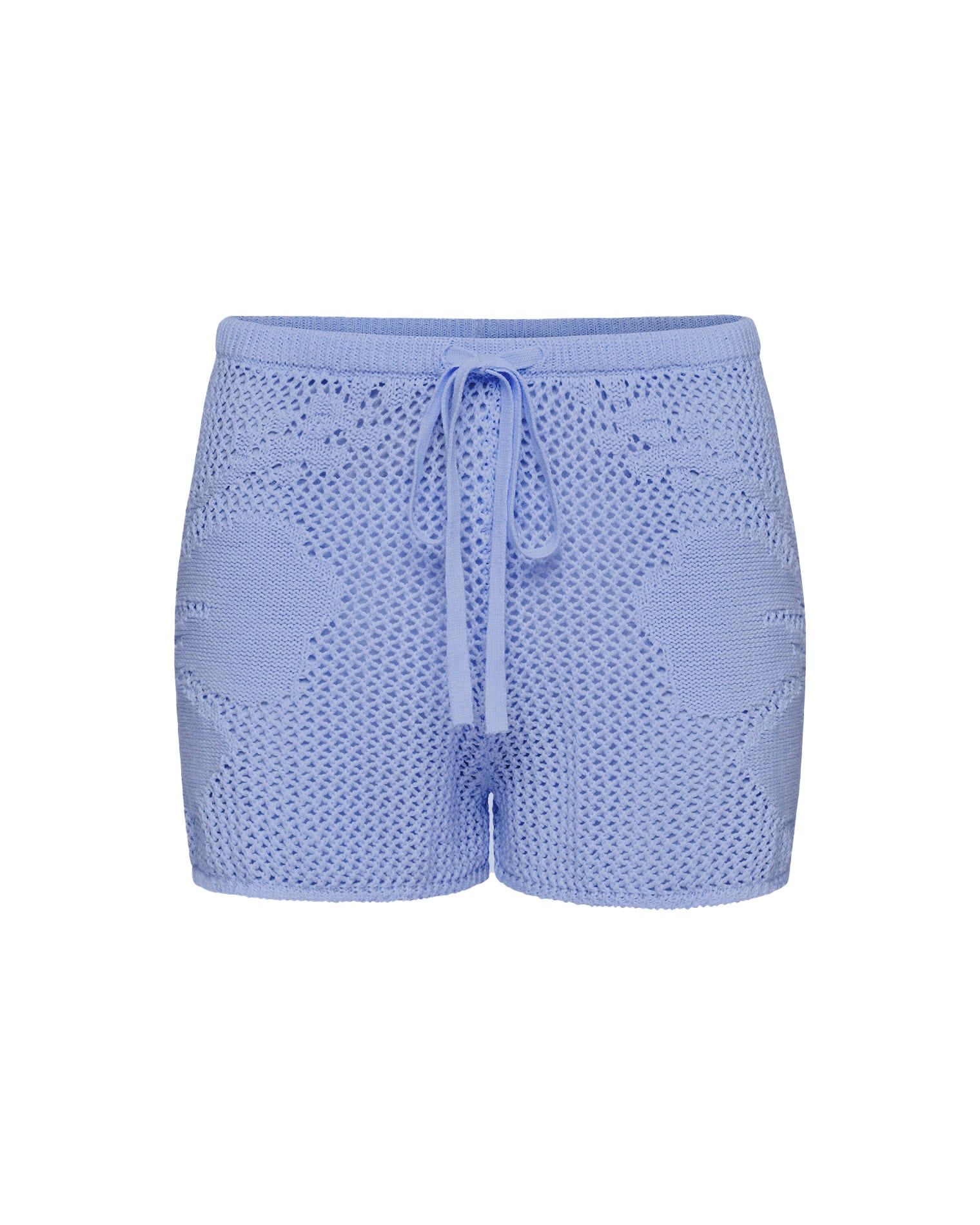 Island Time Short - Chambray blue crochet shorts on white background