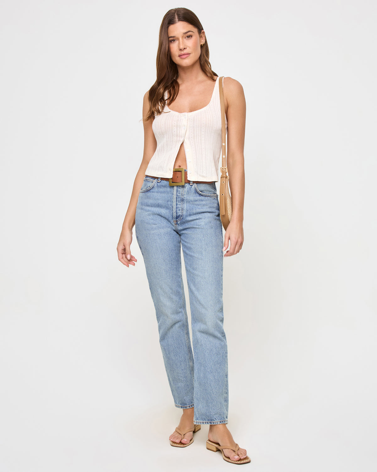 Jeanie Pointelle Tank - Cream Cream | Model: Maitlynn (size: S)