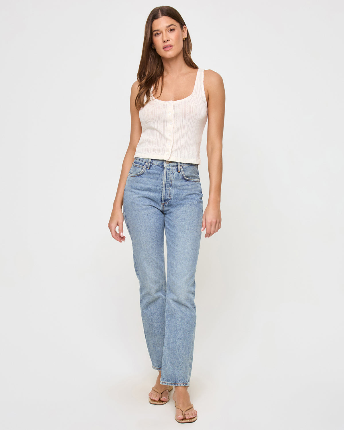 Jeanie Pointelle Tank - Cream Cream | Model: Maitlynn (size: S)