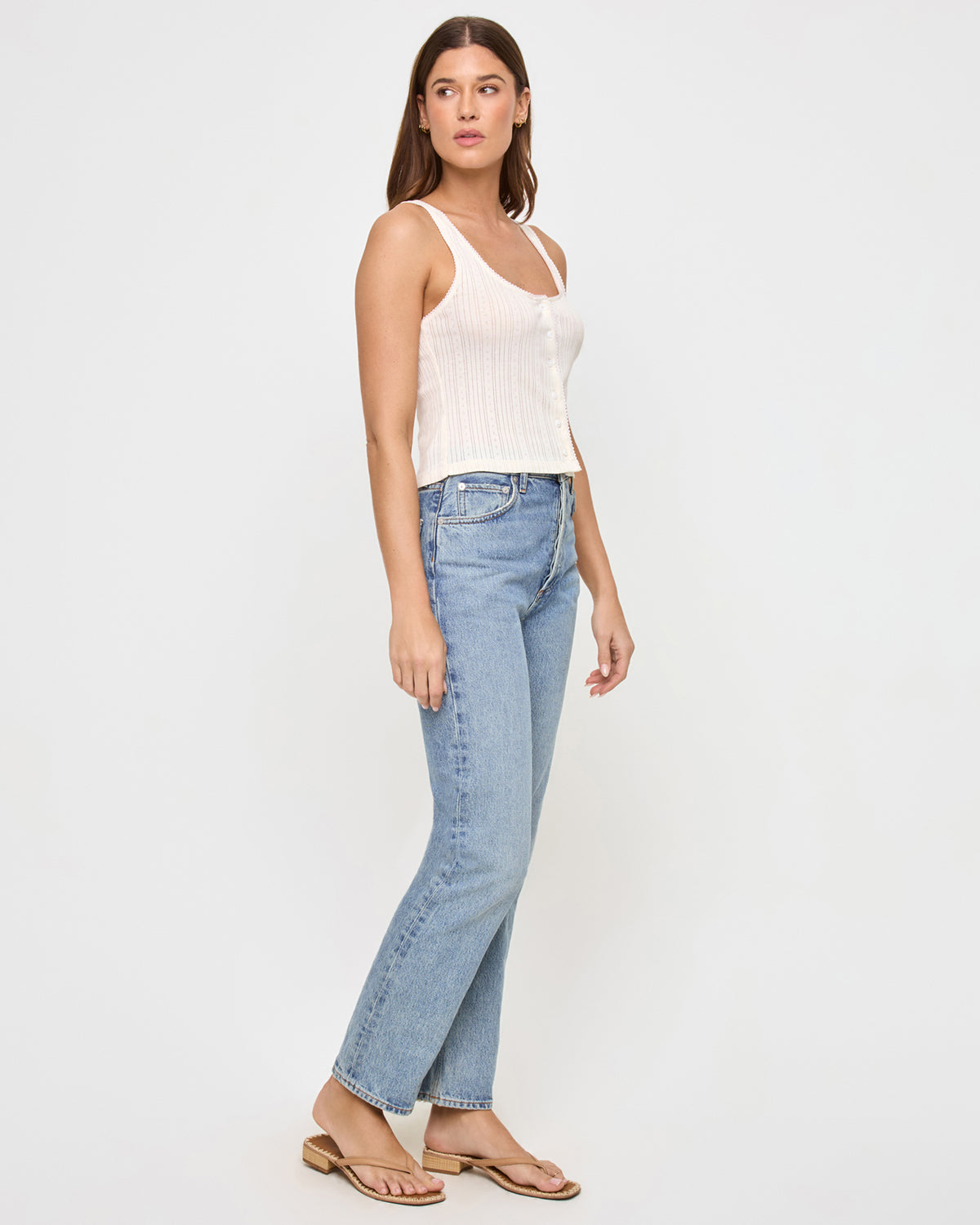 Jeanie Pointelle Tank - Cream Cream | Model: Maitlynn (size: S)