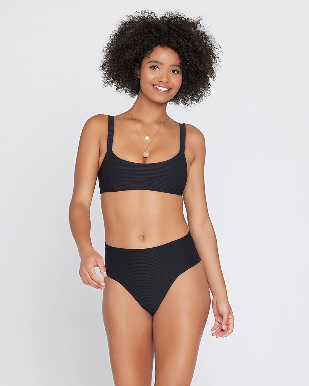 Eco Chic Repreve® Jess Bikini Top - Black Black | Model: Valyn (size: S) Badge:Eco Chic_#B2AC88_#ffffff