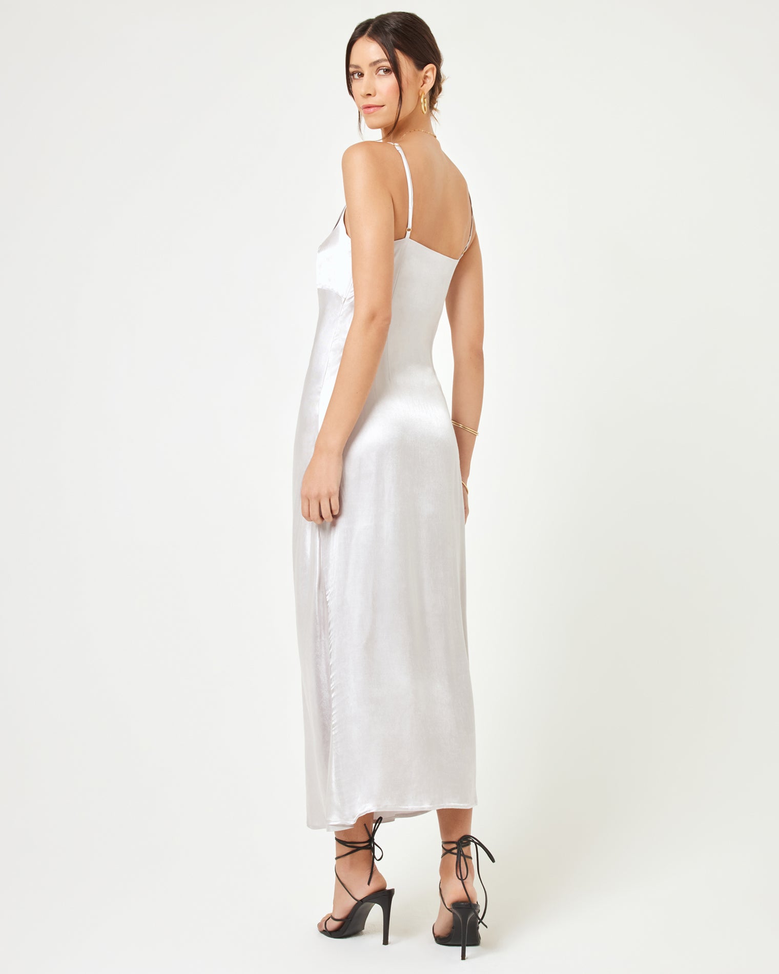 Silver Satin Midi Dress