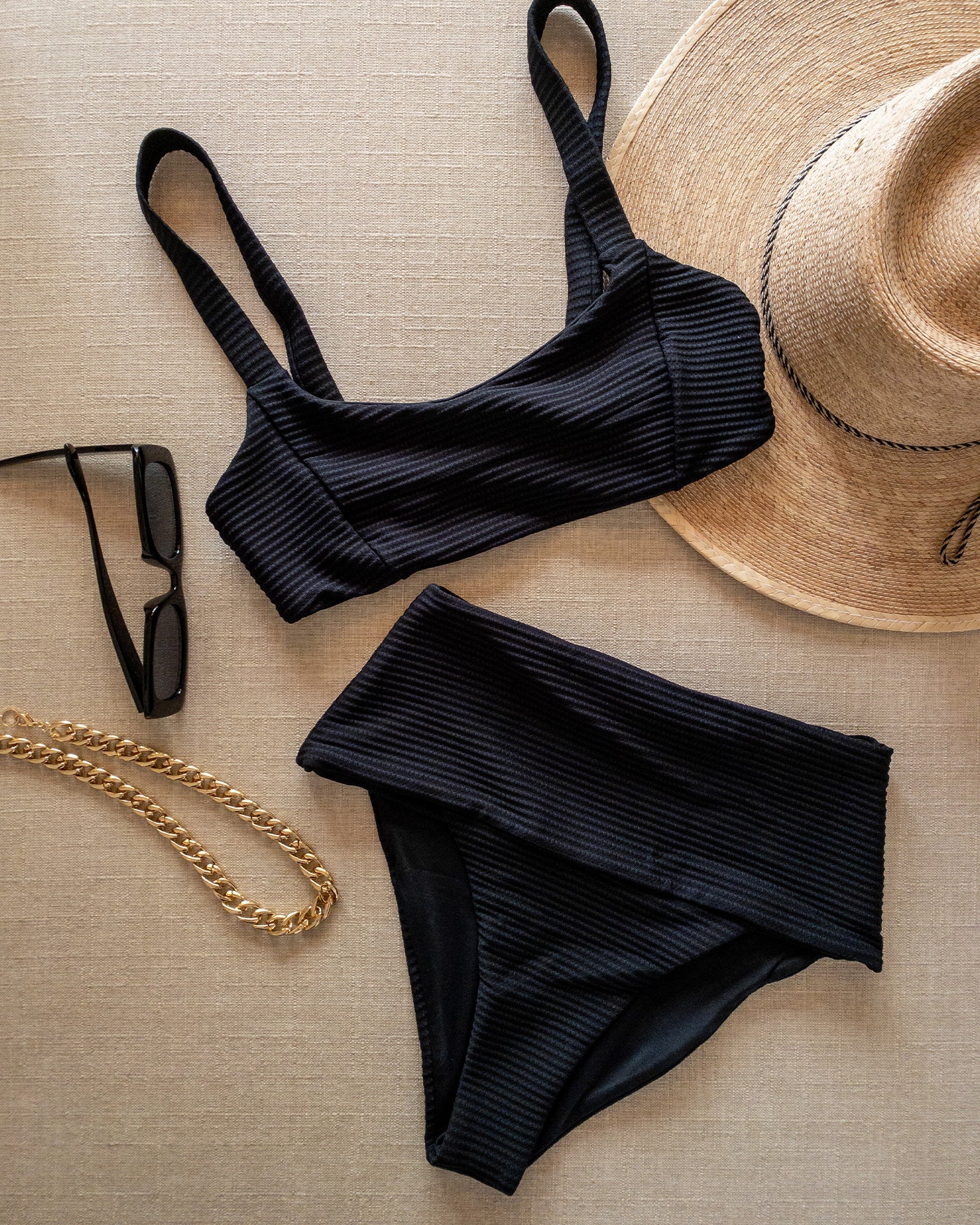 Eco Chic Repreve® Desi Bikini Bottom - Black Black | Model: Ali (size: XL)