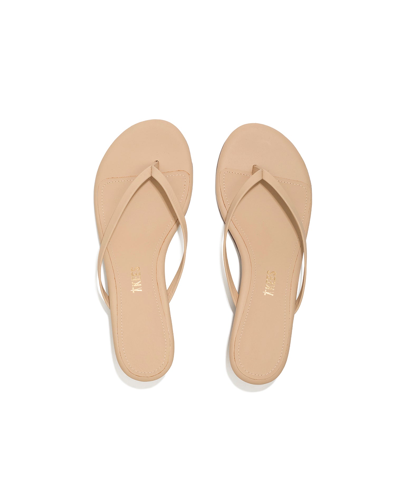 TKEES Julia Kitten Heel - Sunkissed Top-down view of both sunkissed nude leather TKEES Julia Kitten Heel thong sandals.