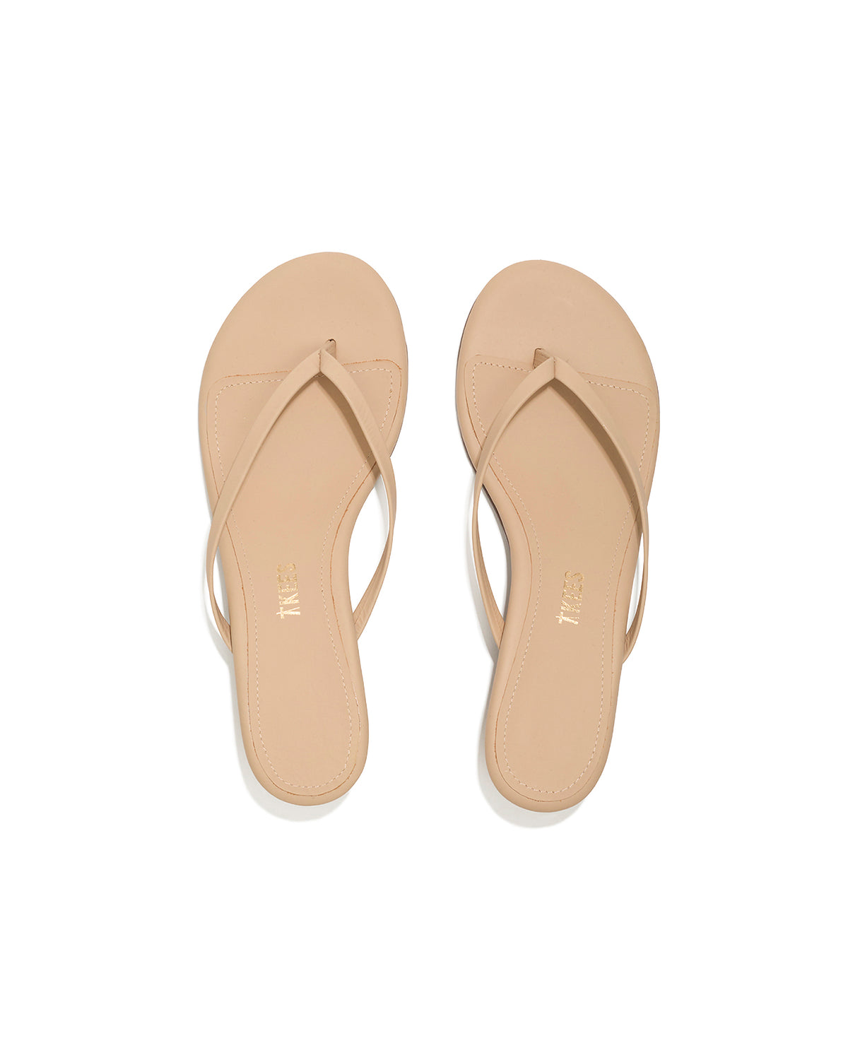 TKEES Julia Kitten Heel - Sunkissed Top-down view of both sunkissed nude leather TKEES Julia Kitten Heel thong sandals.