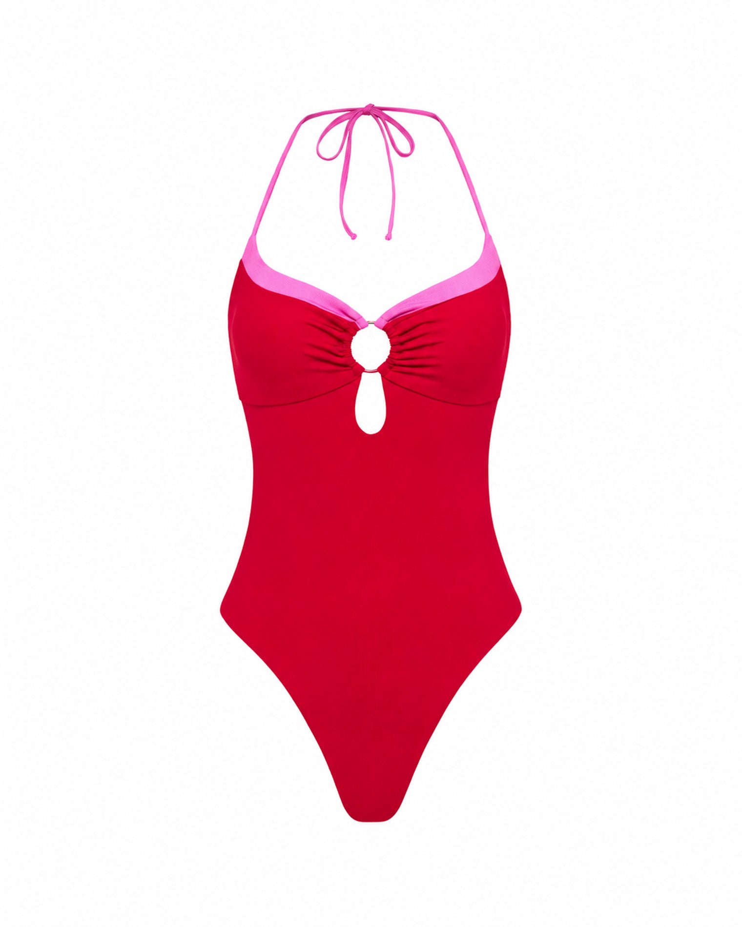 Juno One Piece Swimsuit - Lipstick Red Sweetheart Off-model front view of the LSPACE Lipstick Red Sweetheart Juno One Piece Swimsuit.